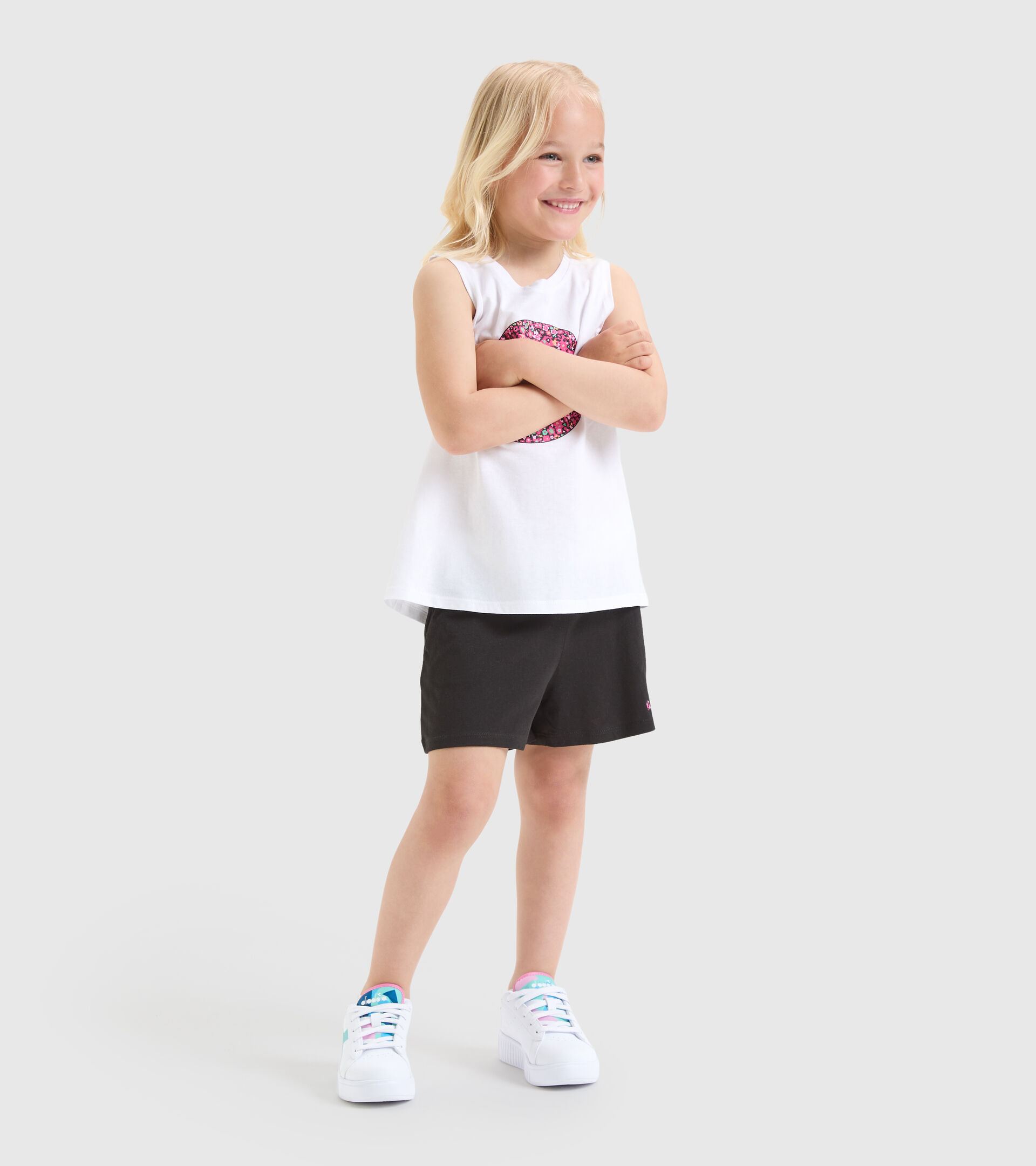 Sports vest top/shorts set - Girls JG.SET SL BLOOM OPTICAL WHITE - Diadora