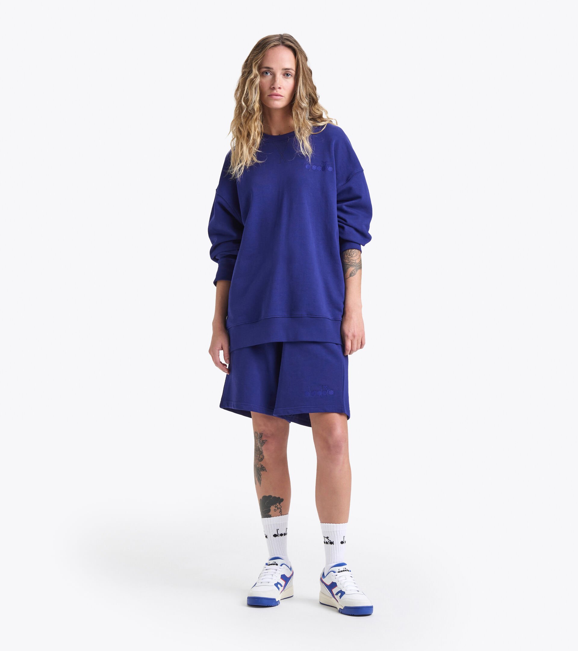 Cotton sweatshirt - Gender neutral SWEATSHIRT CREW SPW LOGO BLUE PRINT - Diadora