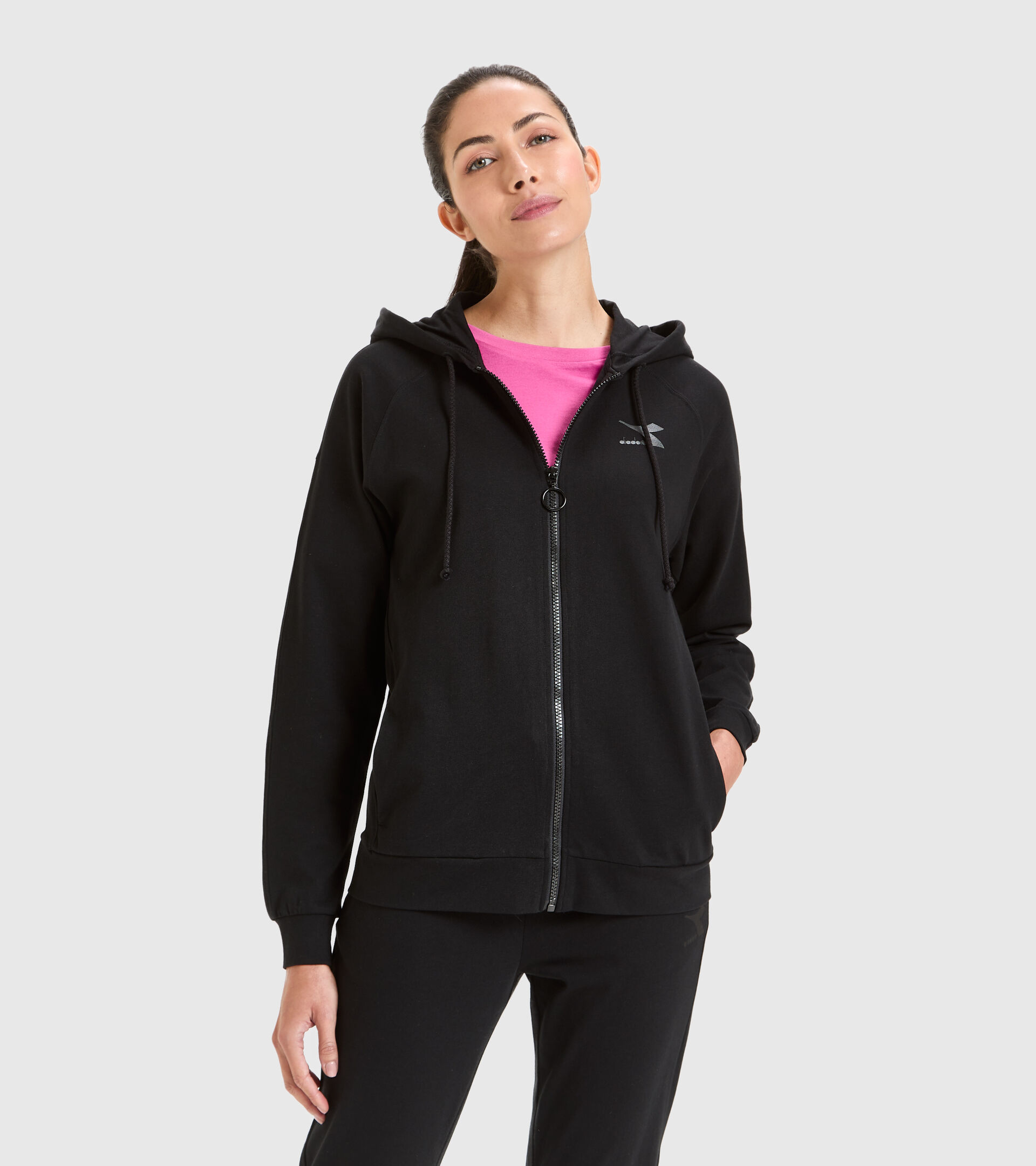 Cotton sports sweatshirt - Women L. HOODIE FZ CHROMIA BLACK - Diadora