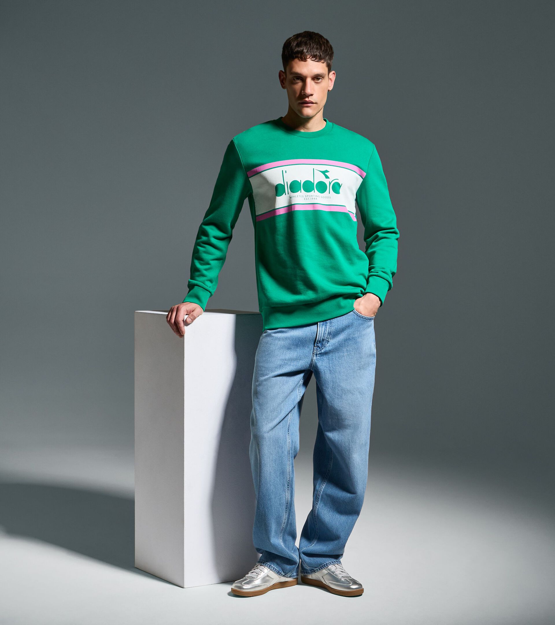 Sweatshirt aus Baumwolle mit rundem Ausschnitt - alle Geschlechter SWEATSHIRT CREW LOGO GRUEN 562 C - Diadora