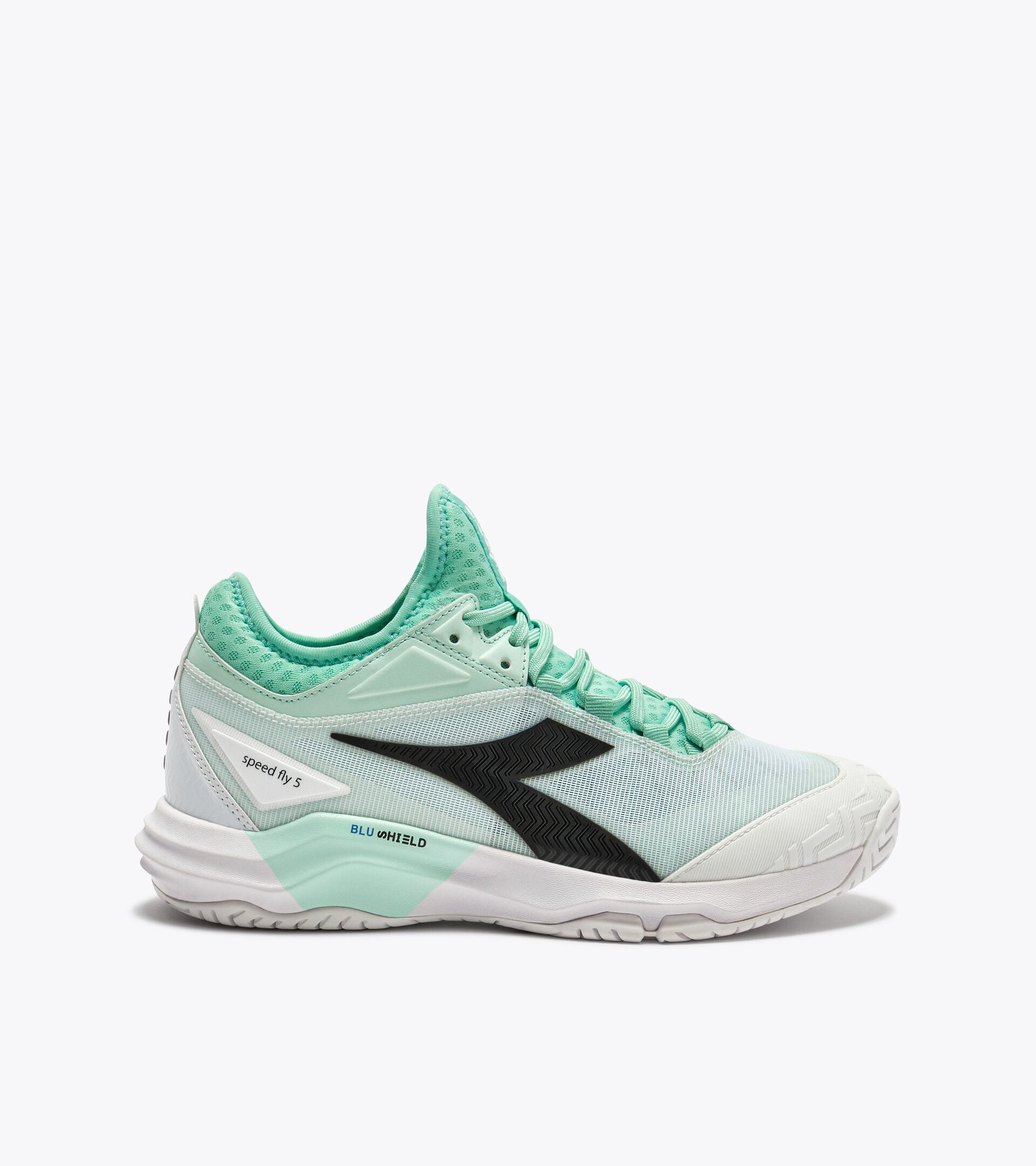 Tennis shoe for clay courts and firm grounds - Precision - Women&rsquo;s
 SPEED BLUSHIELD FLY 5 W AG CABBAGE/ BLACK/WHITE - Diadora