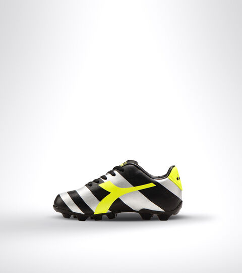 RAPTOR R MD JR, BLACK/SILVER/YELLOW FL DD Hard ground football boot - Unisex kids RAPTOR R MD JR BLACK/SILVER/YELLOW FL DD - Diadora