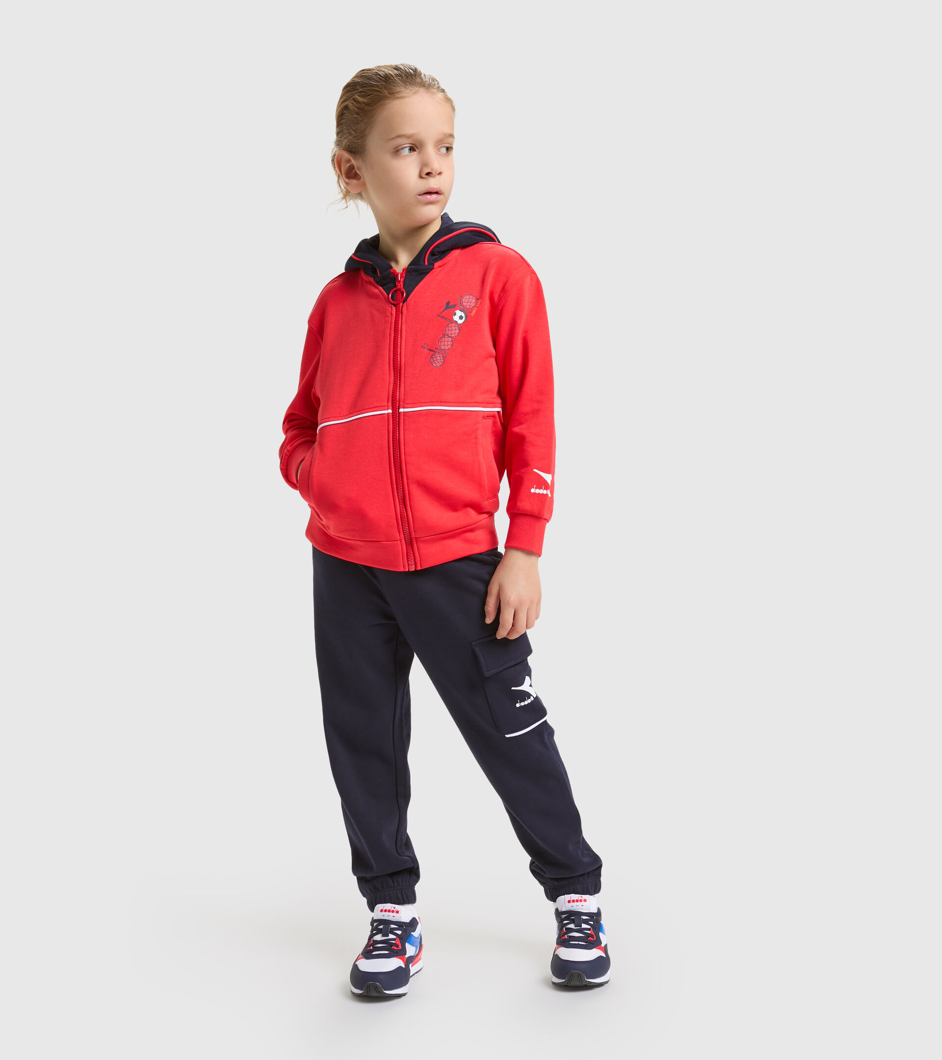 Cotton sports tracksuit - Boy’s JB.TRACKSUIT HD FZ DIADORA FC POPPY RED - Diadora