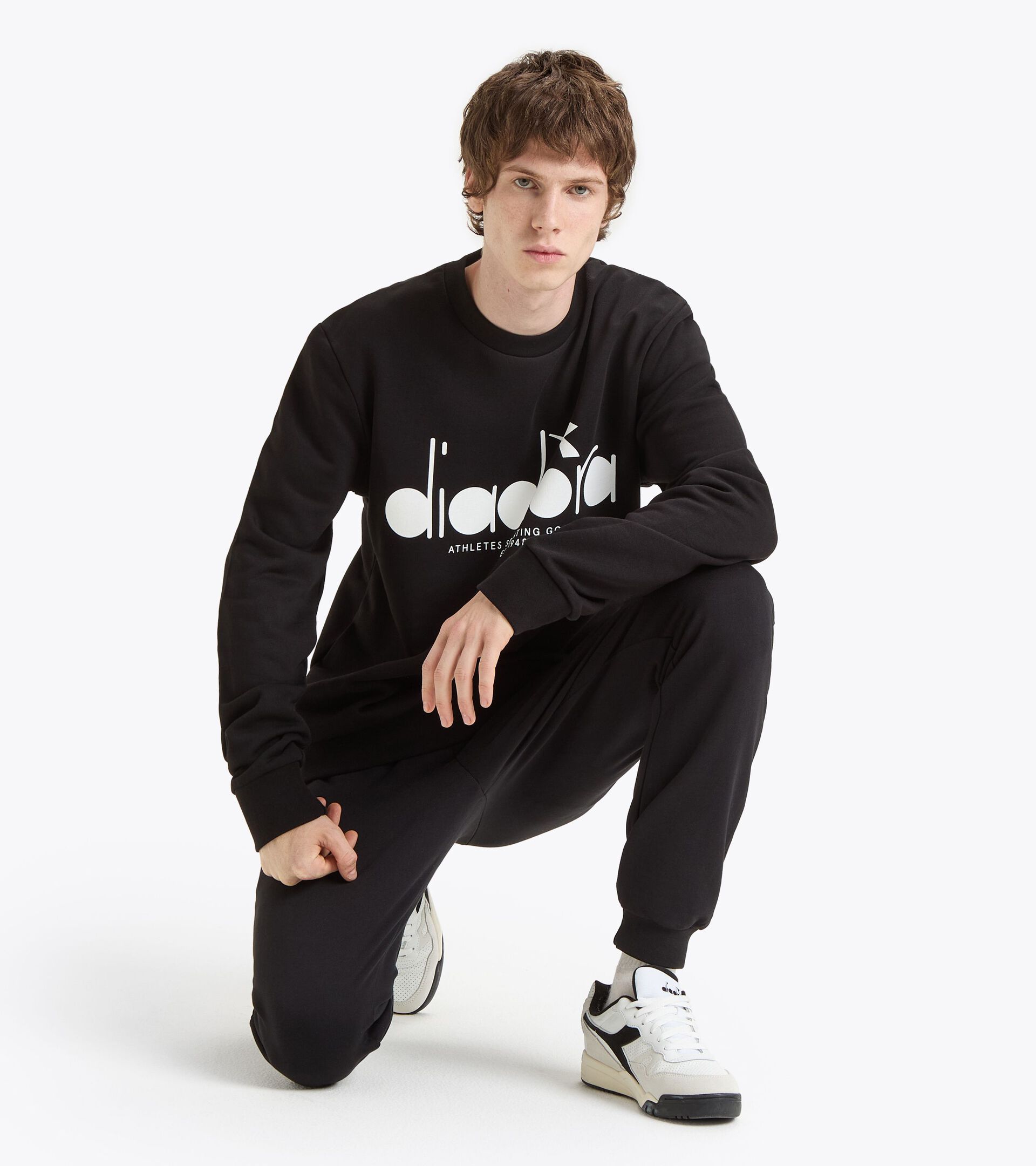 Sweatshirt aus Baumwolle mit rundem Ausschnitt - alle Geschlechter SWEATSHIRT CREW LOGO SCHWARZ - Diadora