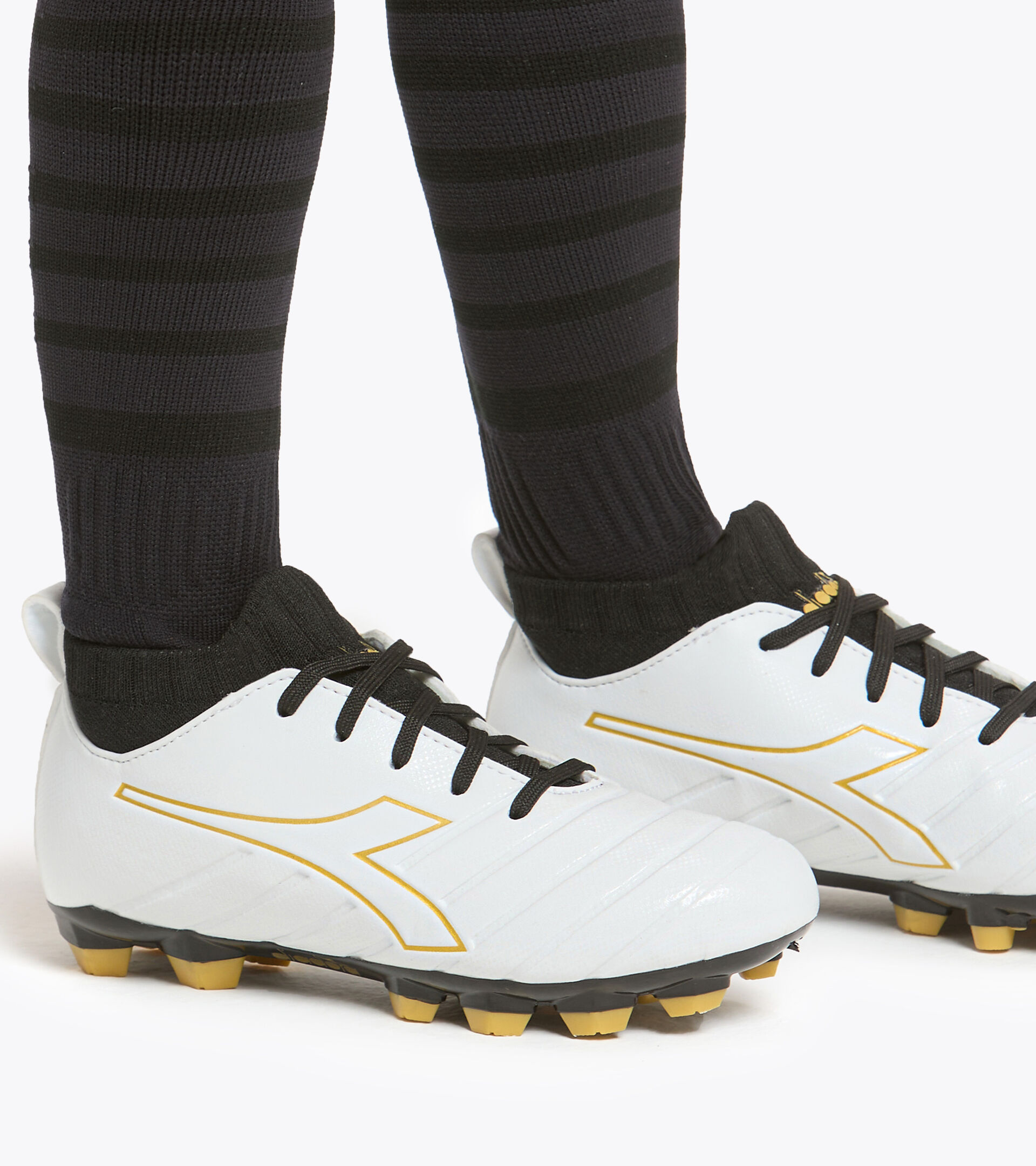 Botas de fútbol para terrenos compactos - Unisex Niño BRASIL ELITE R LPU JR BLANCO/ORO MARRON - Diadora