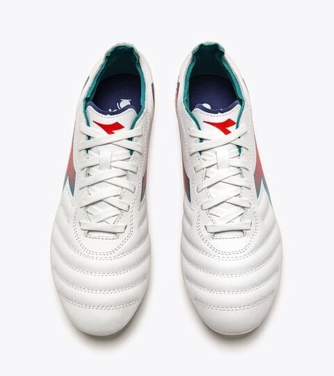 BRASIL ELITE GR LT W LP12, WHT/TILE BLUE/FLUO RED Calcio boots for firm ground - Women's BRASIL ELITE GR LT W LP12 WHT/TILE BLUE/FLUO RED - Diadora