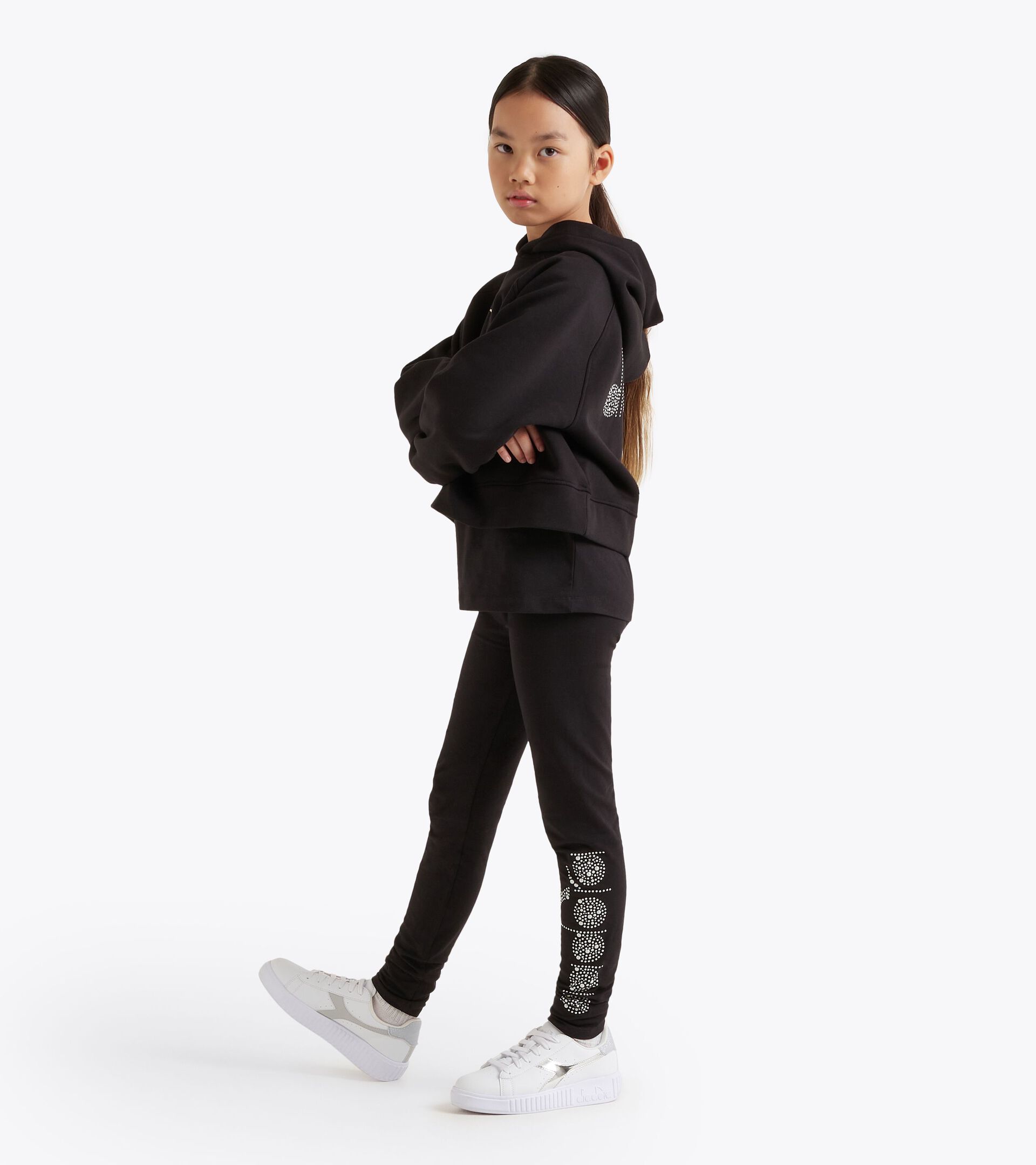 Hoodie - Girls JG. HOODIE RHINESTONE BLACK - Diadora