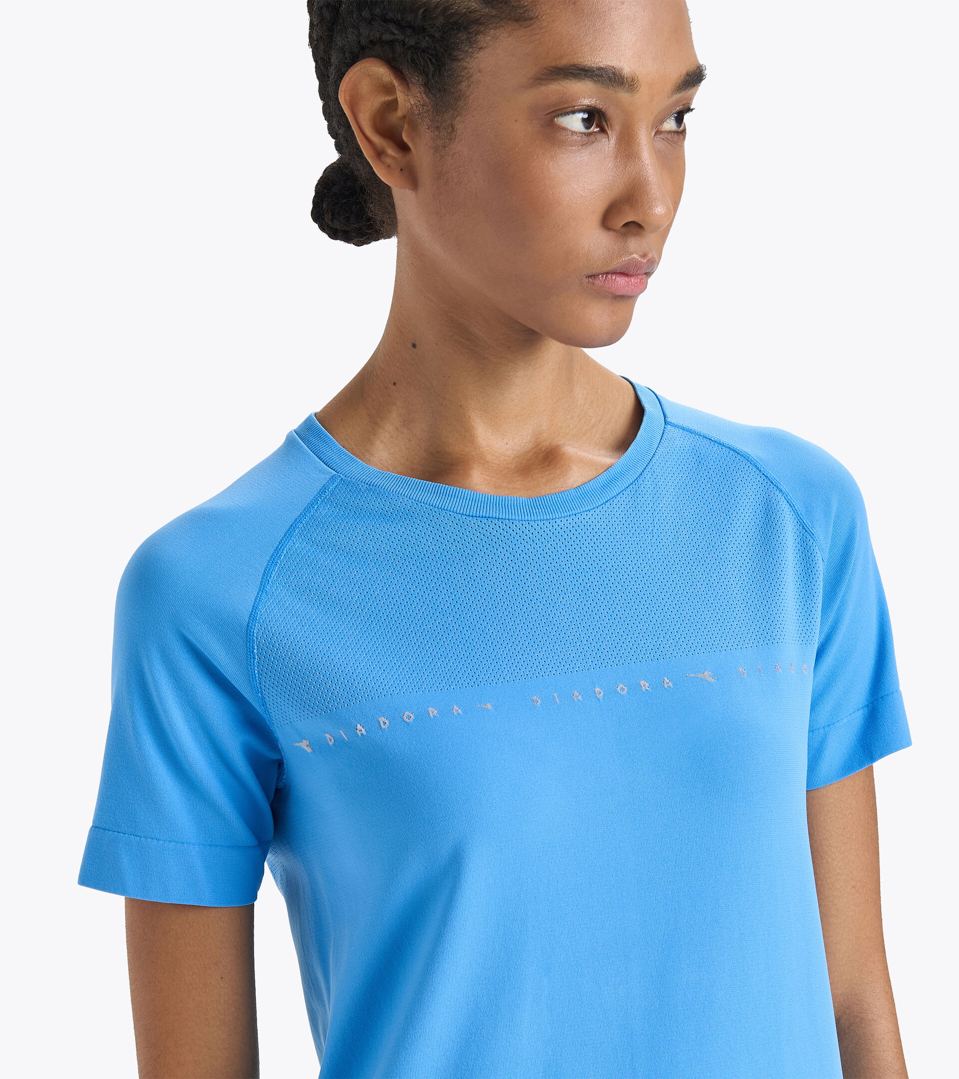 Camiseta de running Made in Italy - Mujer L. SS SKIN FRIENDLY T-SHIRT BLUE PRINT - Diadora