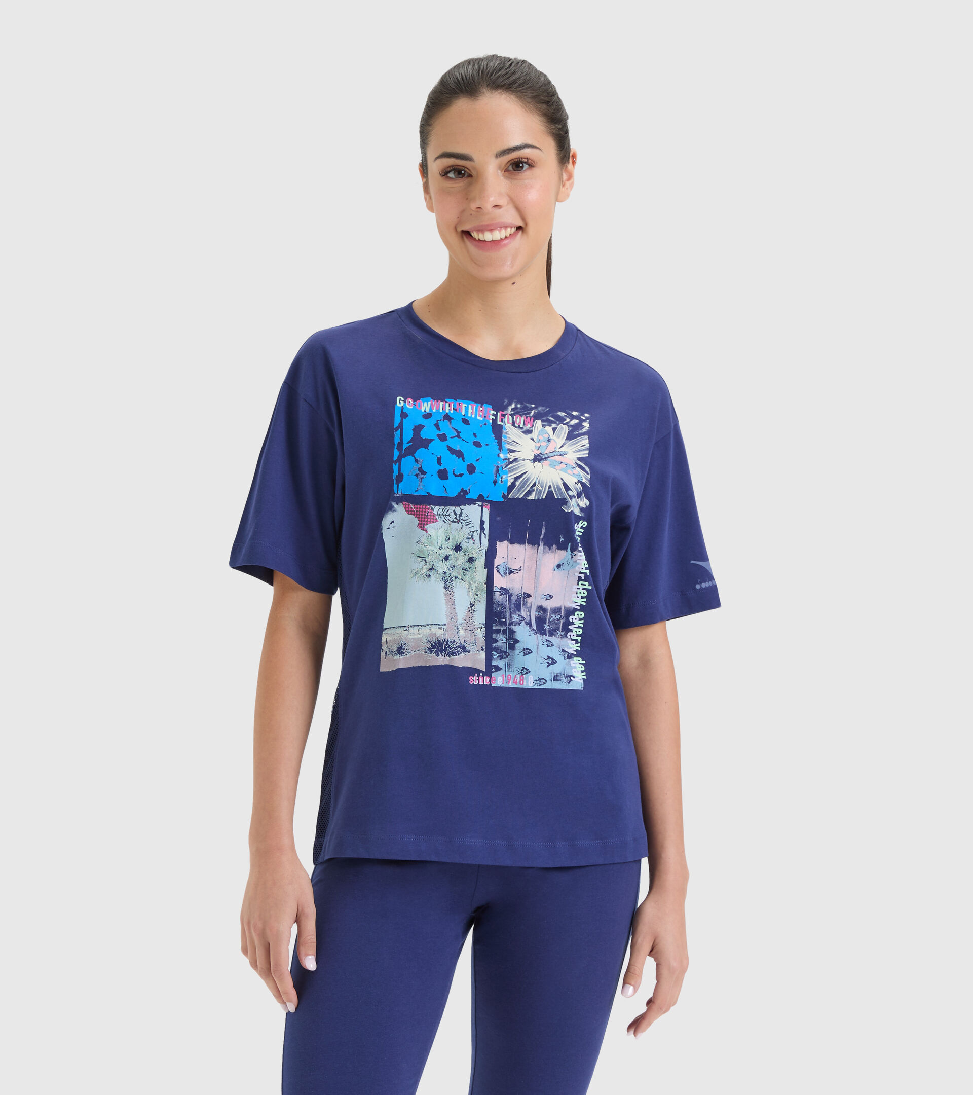 Cotton sports T-shirt - Women L. T-SHIRT SS FLOW DEEP COBALT BLUE - Diadora