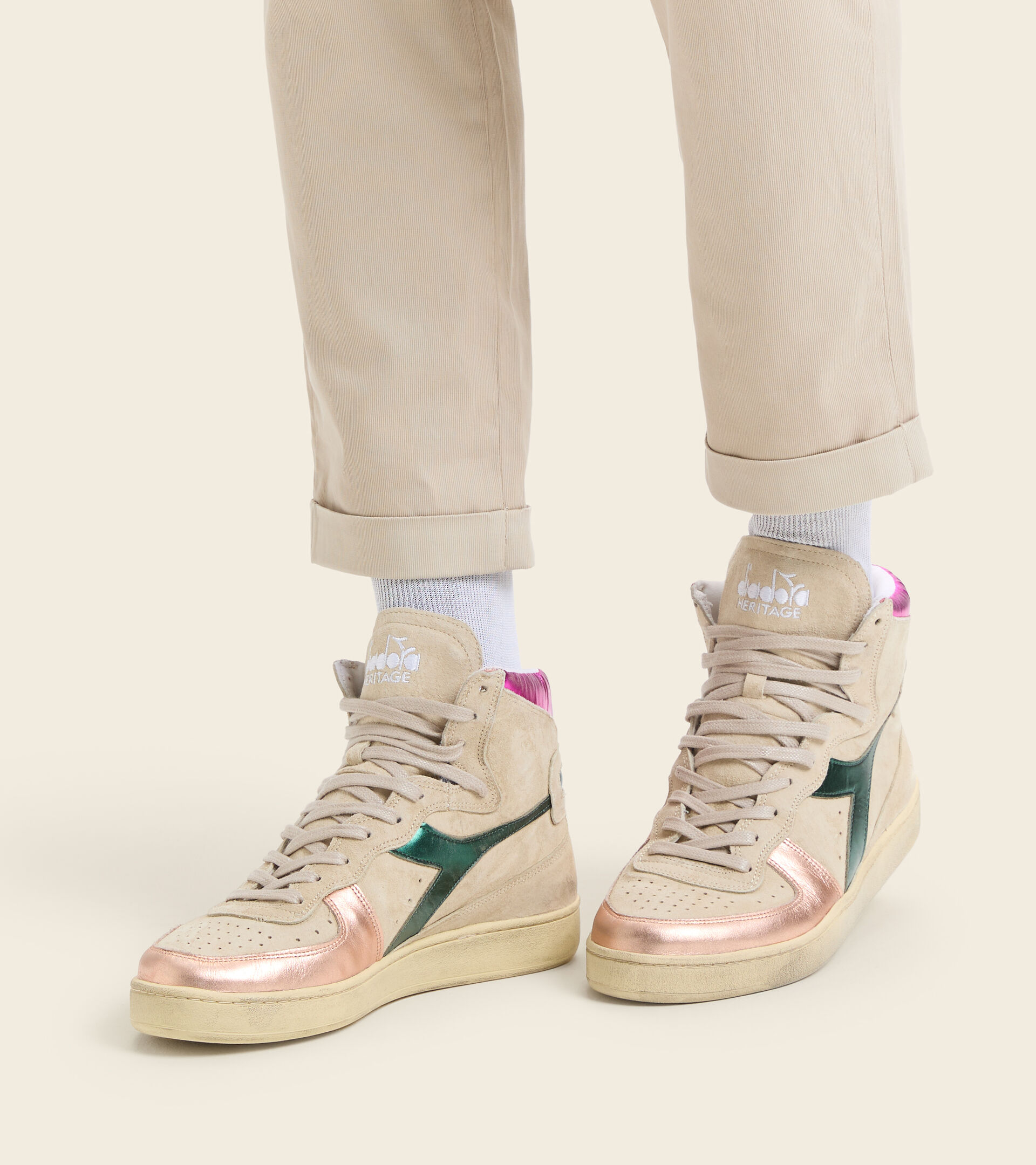 Heritage shoe - Unisex MI BASKET METAL PIGSKIN USED WN BEIGE OYSTER (25036) - Diadora