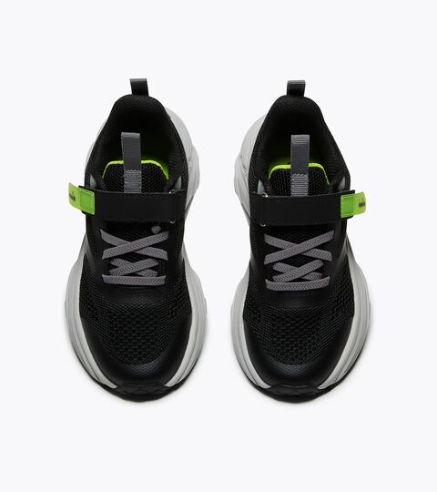 Running shoe - Double lacing system - Junior
 SNIPE 4 JR BLACK/SILVER DD/ACID GREEN - Diadora