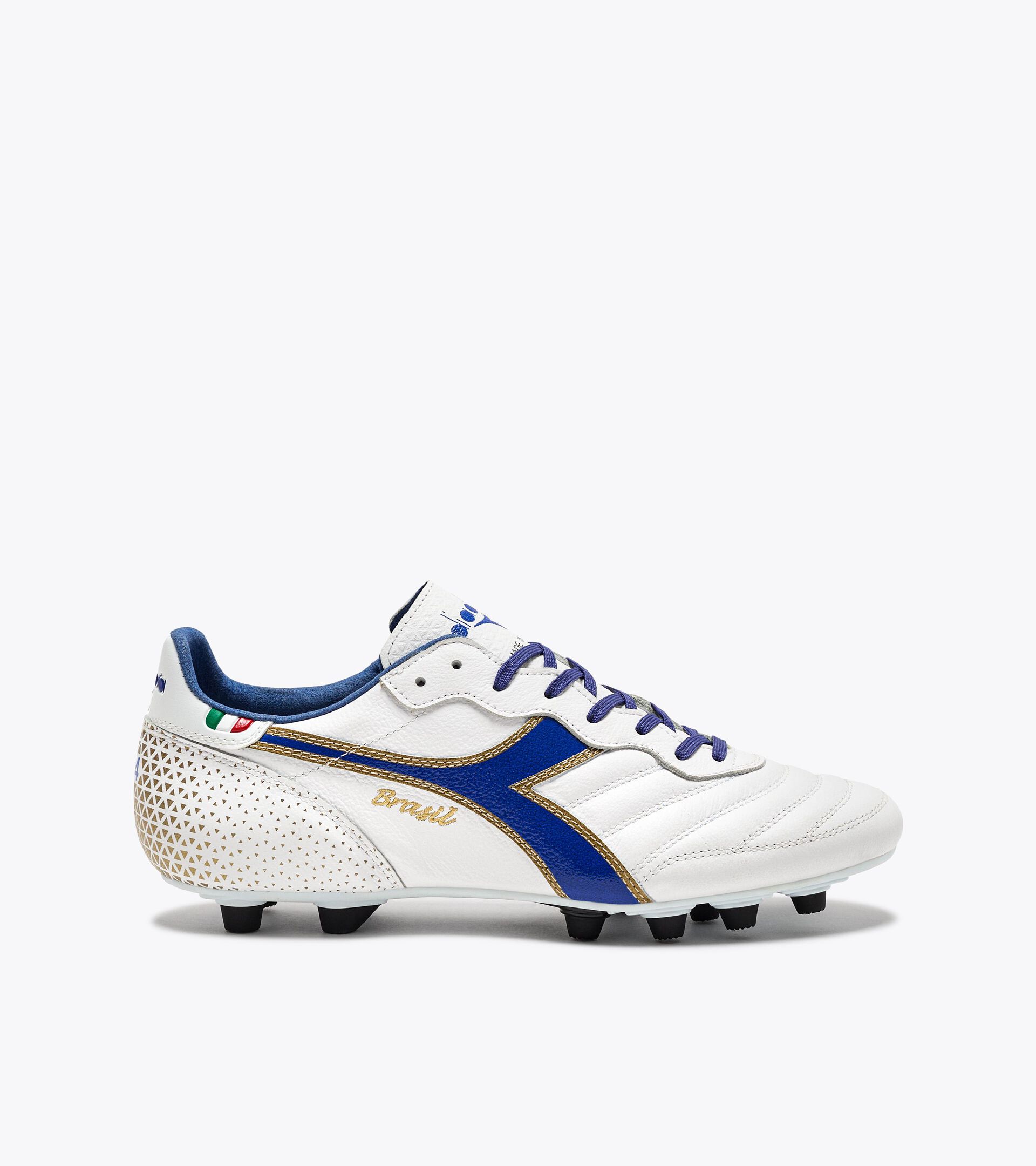 Calcio boots for firm grounds - Made in Italy - Gender Neutral BRASIL ITALY OG GR LT+  MDPU WHITE/MAZARINE BLUE/GOLD - Diadora