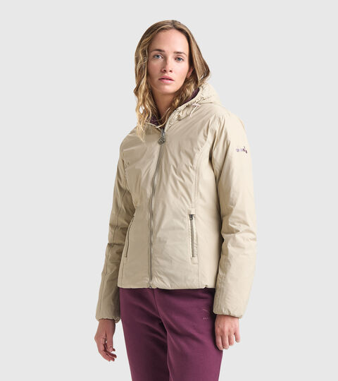Reversible puffer jacket - Women L. HOODIE INSULATED JACKET FEATHER GRAY/VINEYARD WINE - Diadora