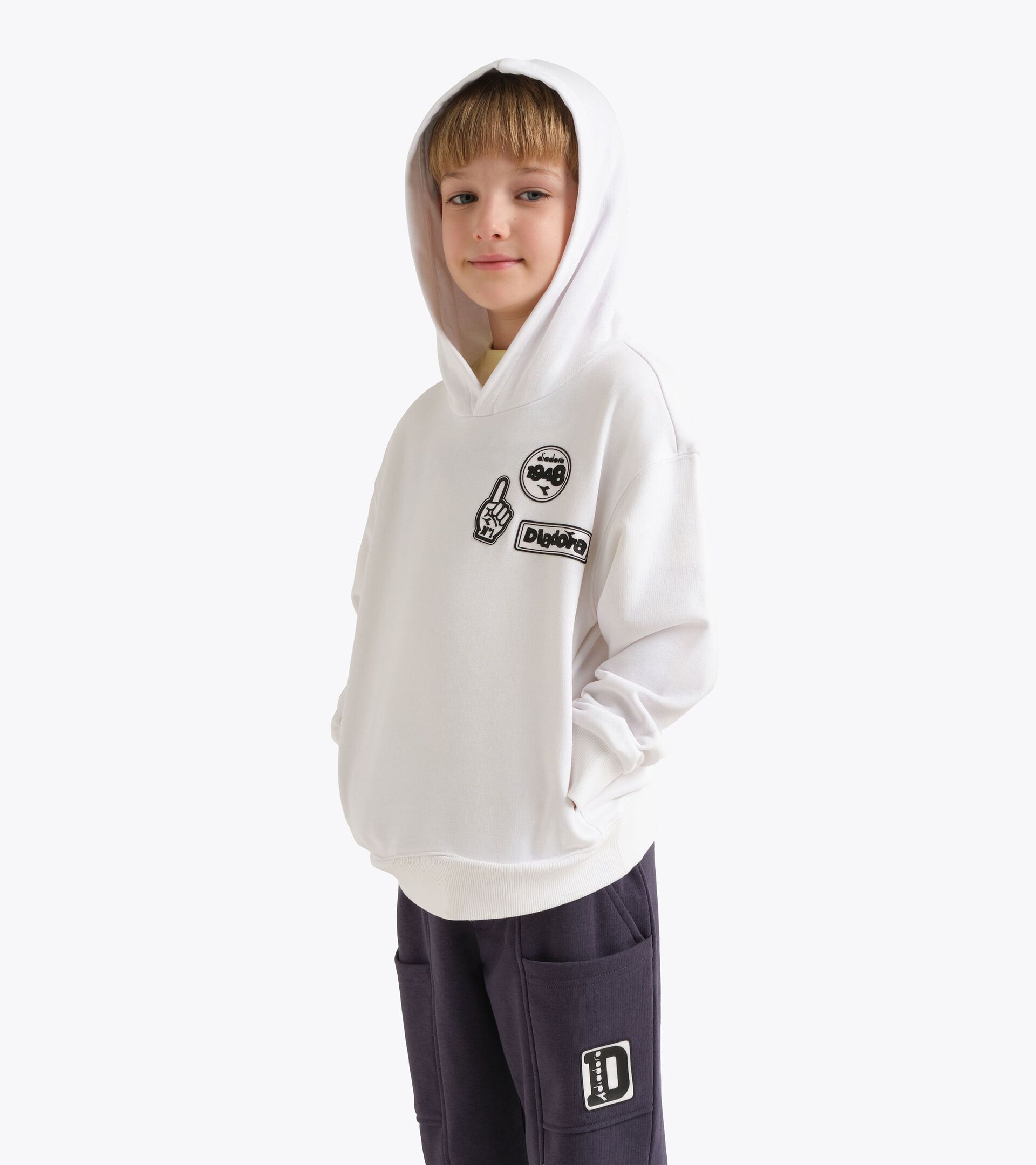 Sudadera de algod&oacute;n grueso - Ni&ntilde;o
 JB. HOODIE ESS. SPORTS BLANCO VIVO - Diadora