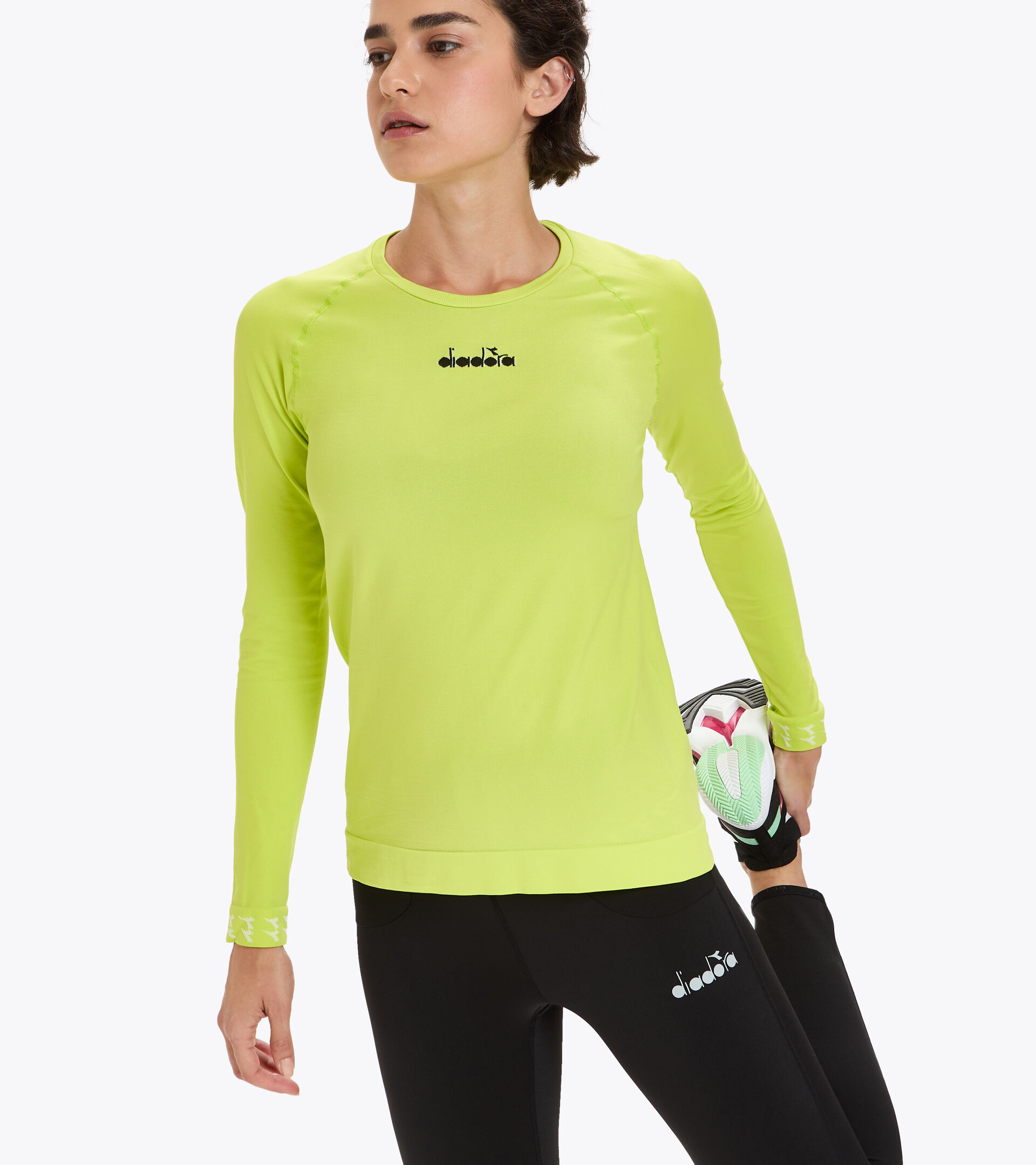 Italian-made running T-shirt - Women L. LS SKIN FRIENDLY T-SHIRT GREEN SPRING - Diadora