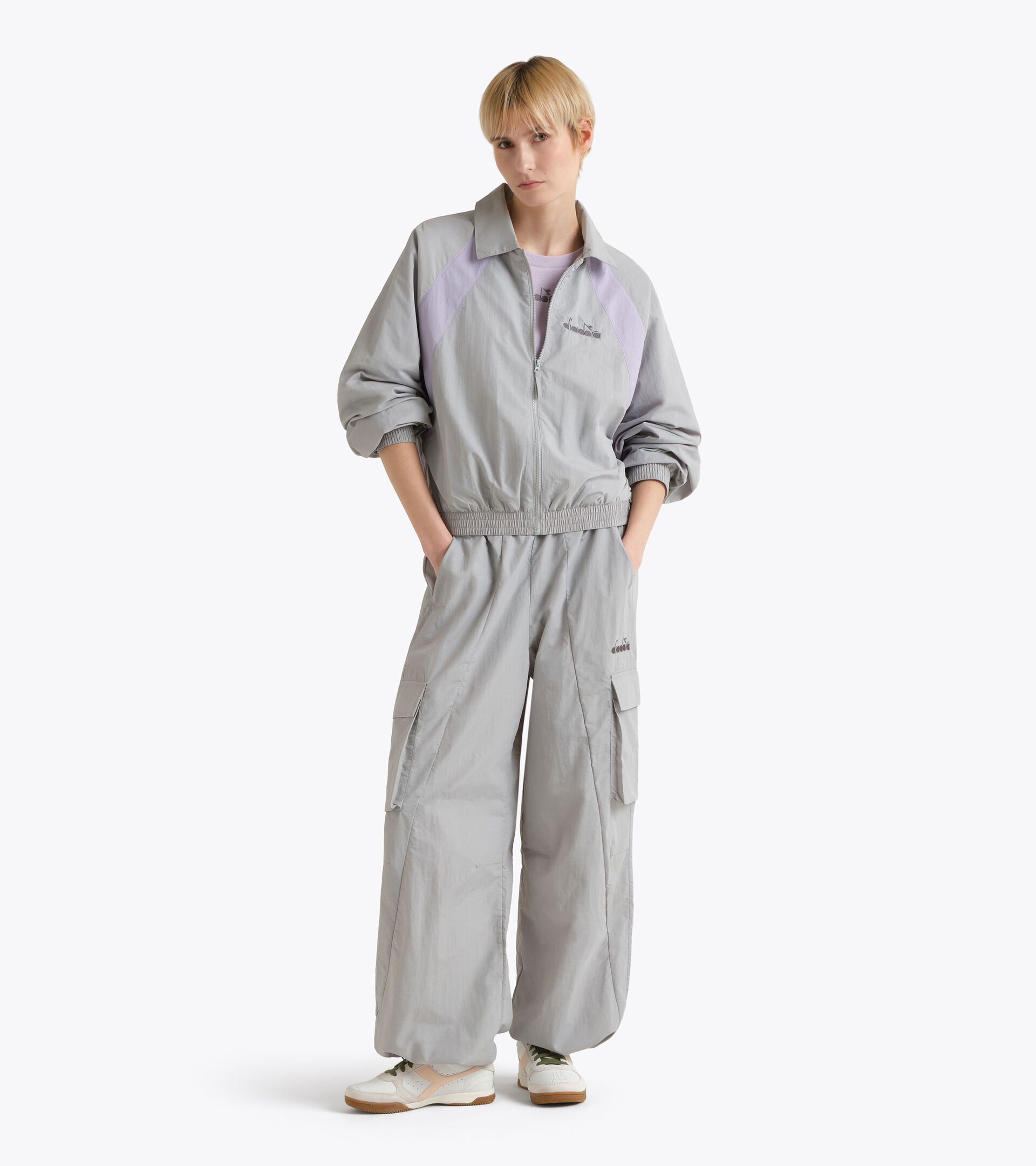 Veste de surv&ecirc;tement en nylon ripstop - Femme L. TRACK JACKET LOGO GRIS MIRAGE - Diadora