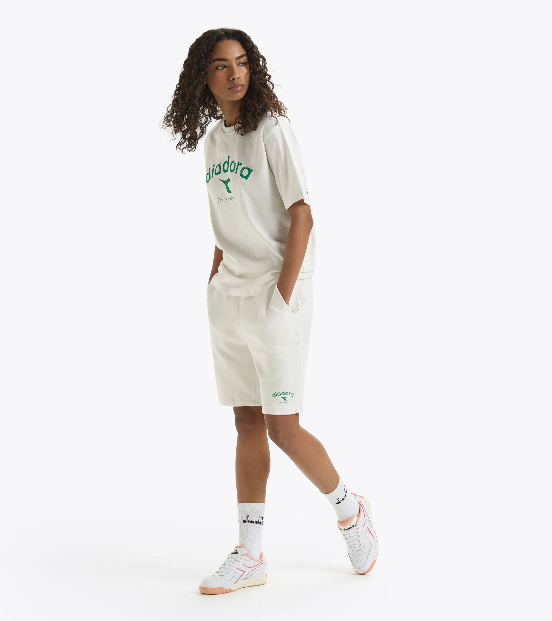 Short en coton french terry - Genre Neutre BERMUDA ATHL. LOGO BLANC LAIT - Diadora