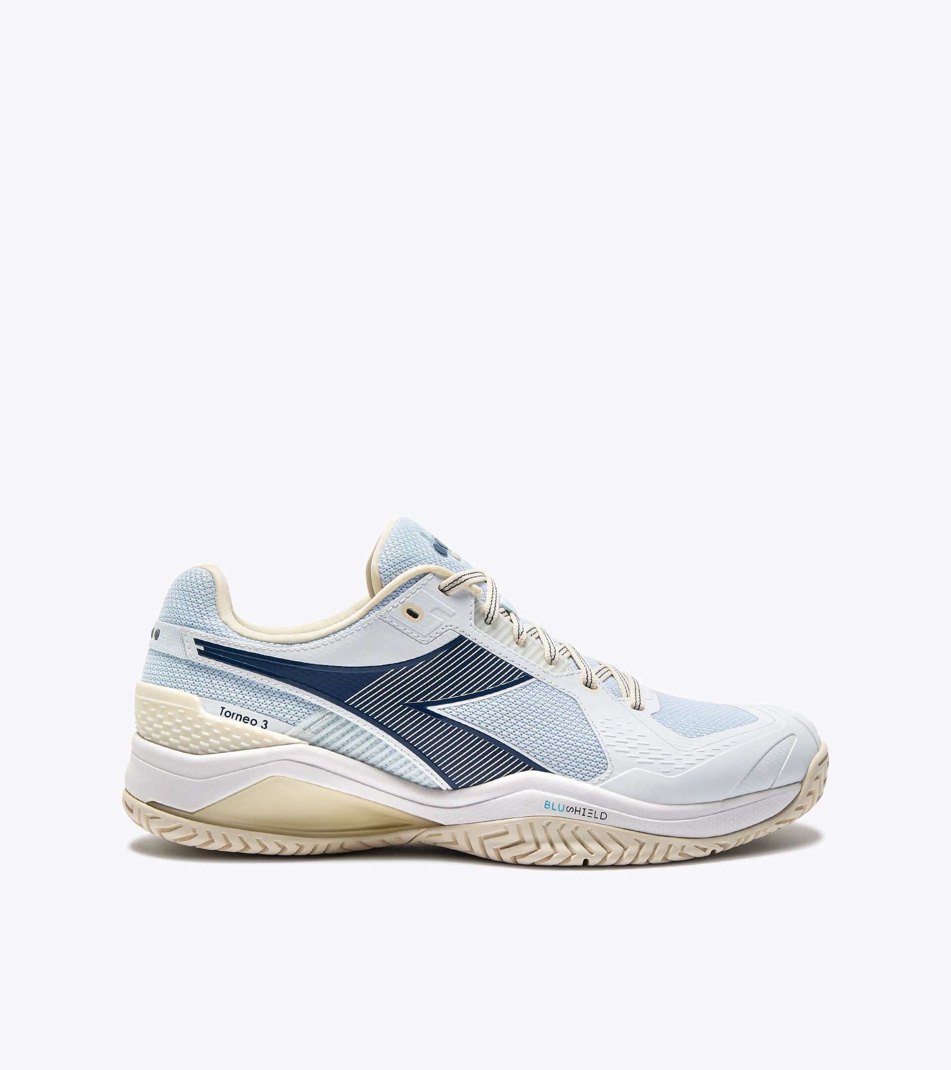 Zapatilla de tenis para superficies duras o de tierra batida - Protecci&oacute;n y amortiguaci&oacute;n - Hombre BLUSHIELD TORNEO 3 AG WHT/ENSIGN BLUE/WHISPER WHT - Diadora