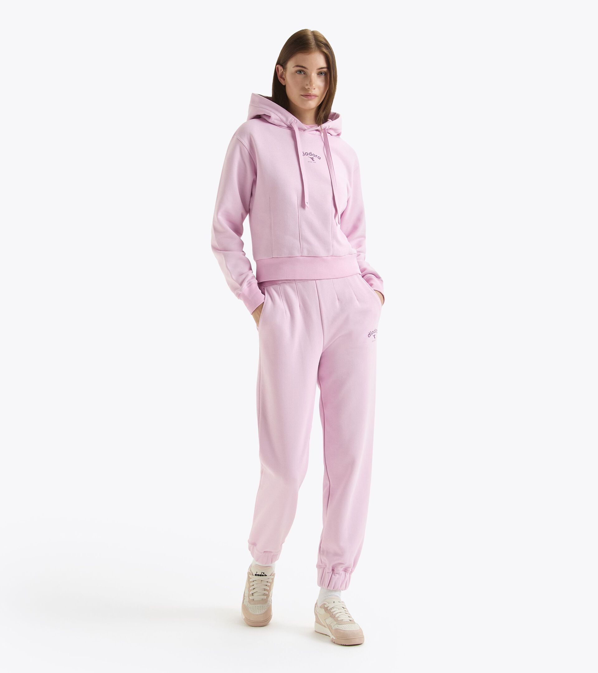 Felpa con cappuccio in cotone - Donna L. HOODIE ATHL. LOGO ROSA PIROUETTE - Diadora