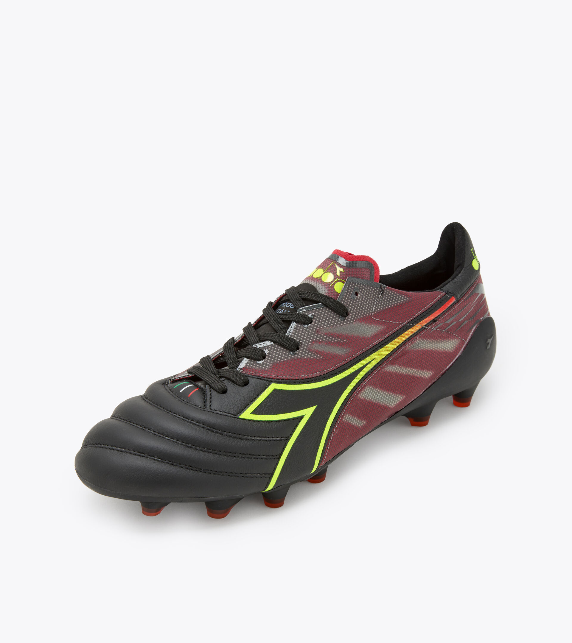 Firm ground football boots - Made in Italy BRASIL ELITE VELOCE ITA LPX BLK/FLUO YELLOW DD/MILANO RED - Diadora
