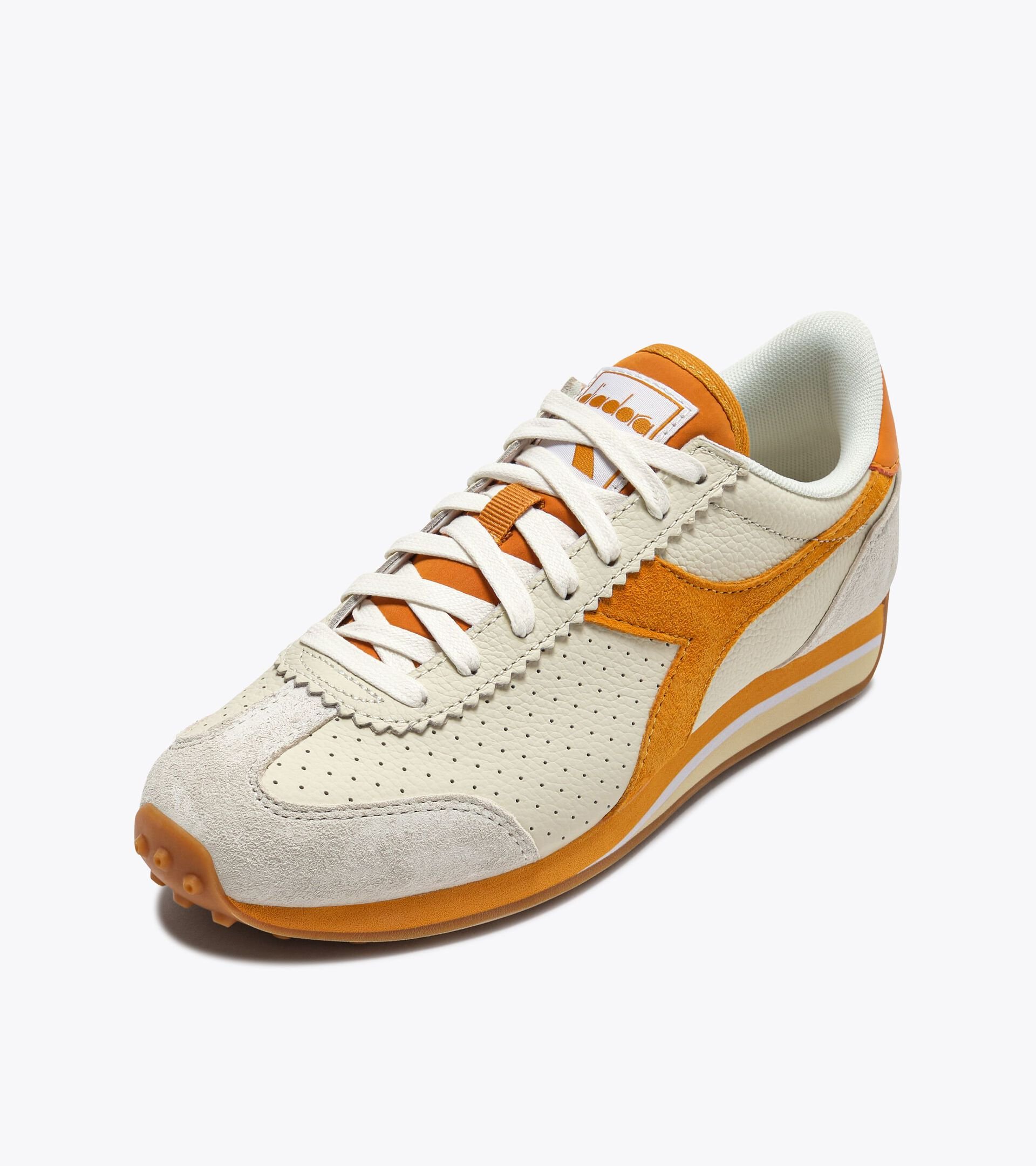 Sneakers en cuir profil bas - Pour tous les genres RALLY PUNCHED BIANCO/ARANCIO SENAPE - Diadora
