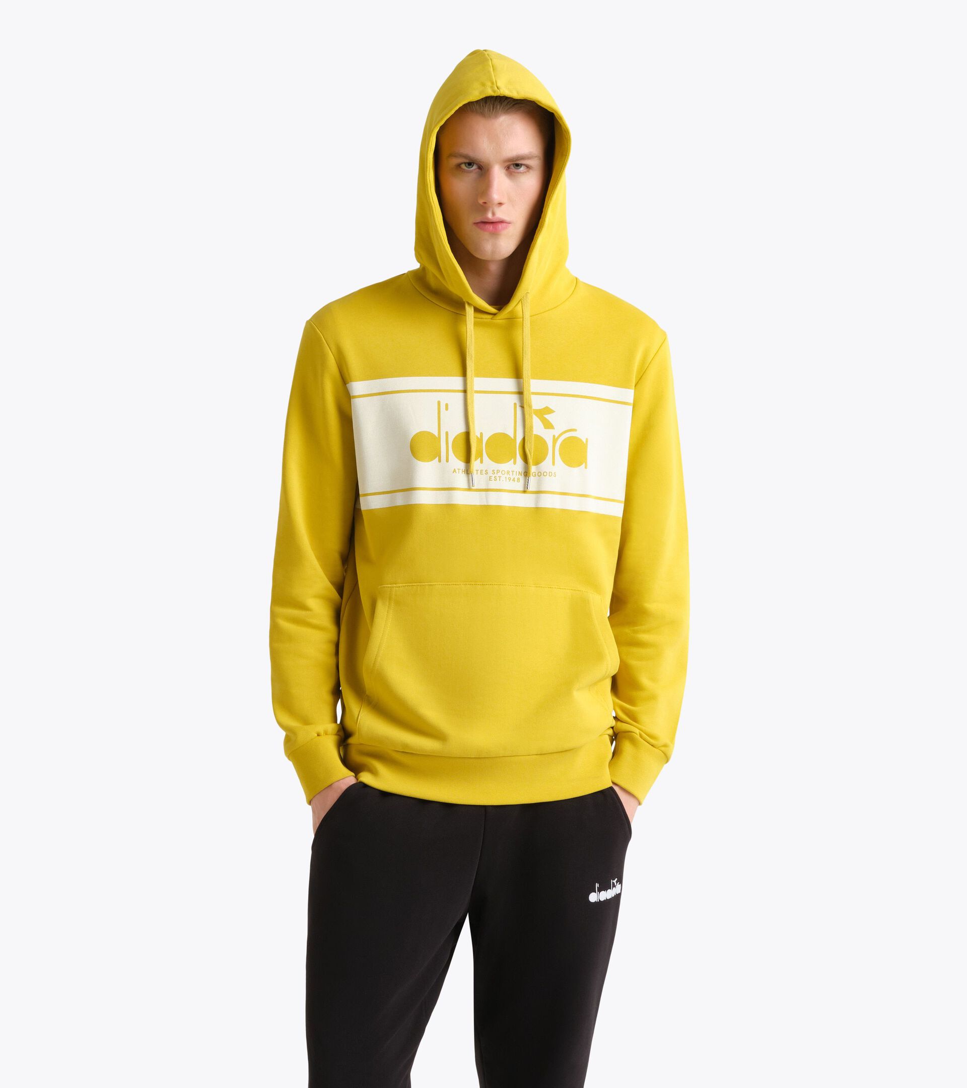 Sweat-shirt &agrave; capuche color block - Genre neutre HOODIE LOGO JAUNE D OEUF - Diadora