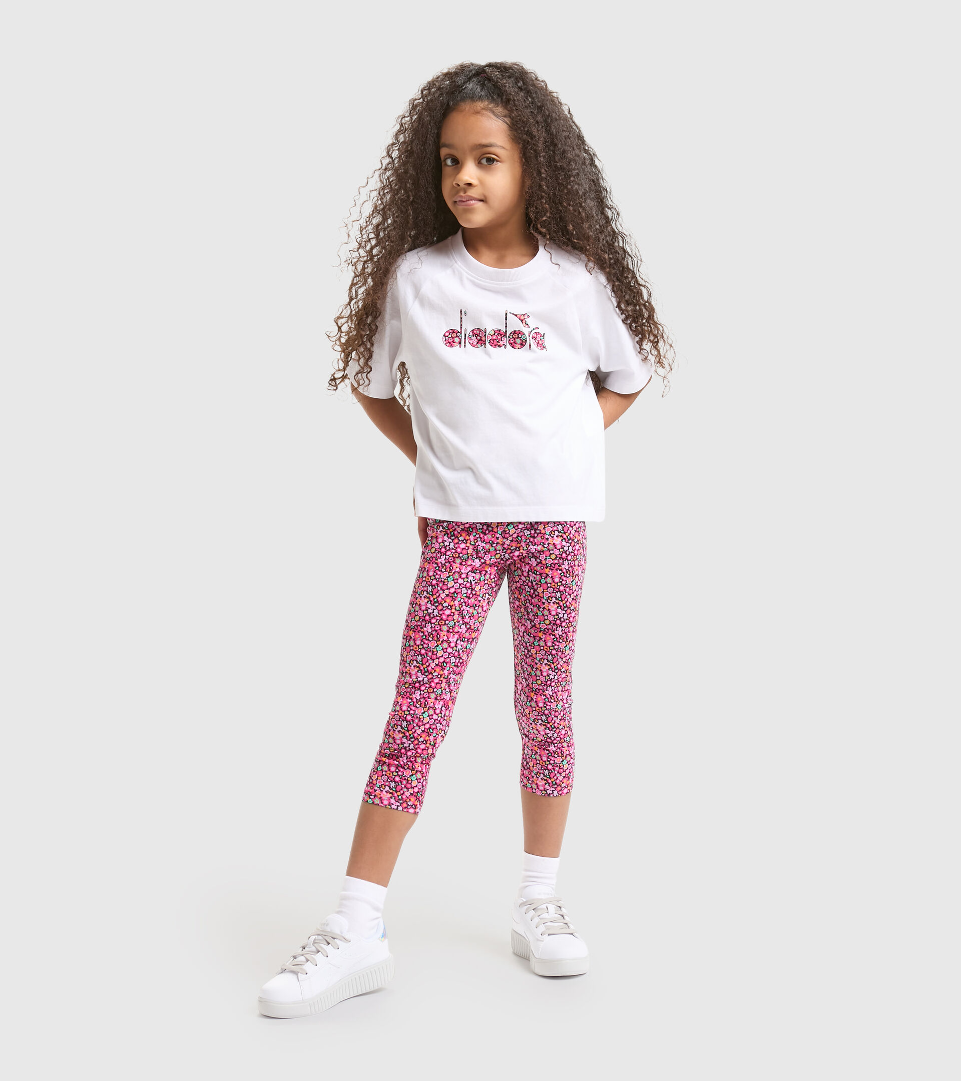 Cotton sports T-shirt - Girls JG.T-SHIRT SS BLOSSOM OPTICAL WHITE - Diadora
