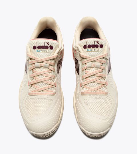 Chaussures de tennis pour terrains en terre battue - Protection et amorti - Femme BLUSHIELD TORNEO 3 W CLAY WHISPER WH/MAROON BAN/DES FLWR - Diadora