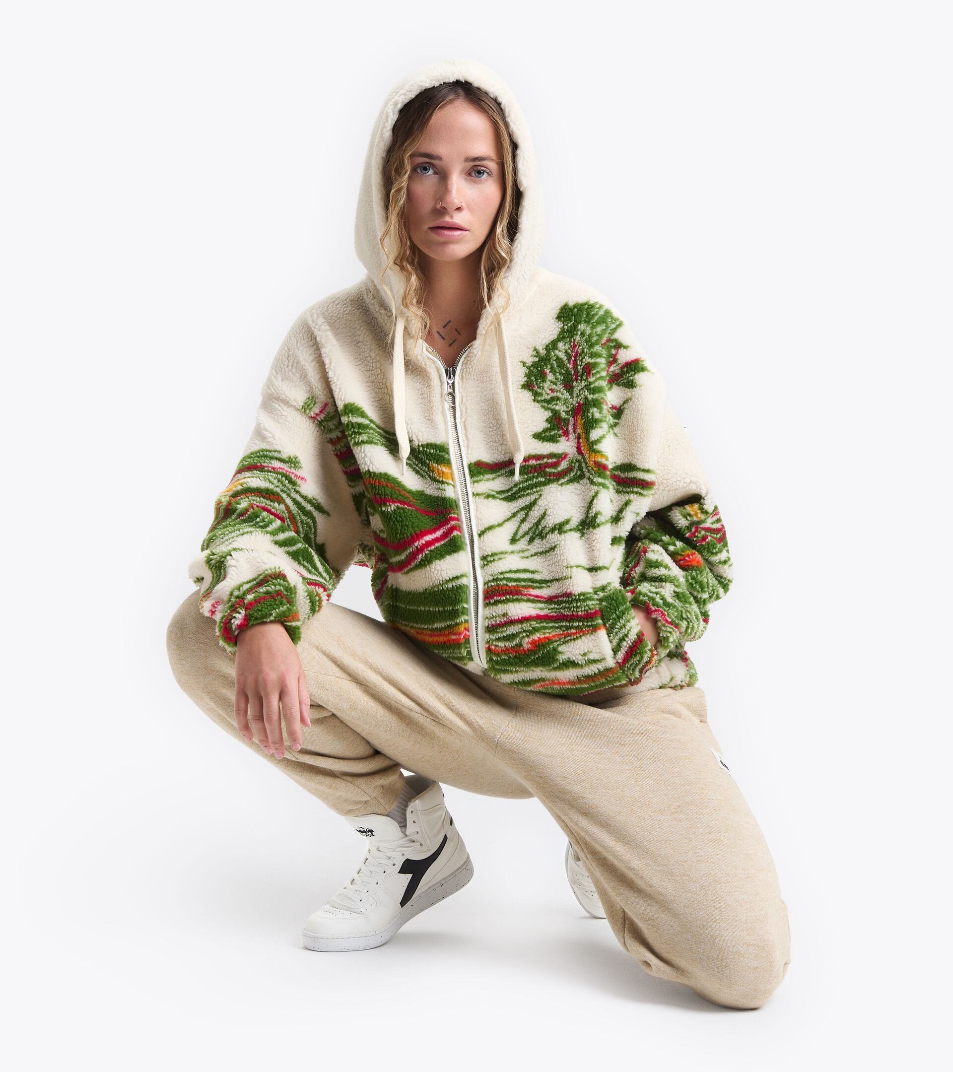 Polar fleece - diadora x Madame L. POLAR FLEECE FZ HOODIE MADAME ANTIQUE WHITE - Diadora