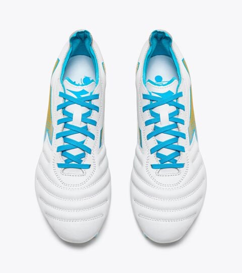 BRASIL ELITE GR LT W LP12, WHITE/BLUE FLUO/RICH GOLD Calcio boots for firm ground - Women's BRASIL ELITE GR LT W LP12 WHITE/BLUE FLUO/RICH GOLD - Diadora