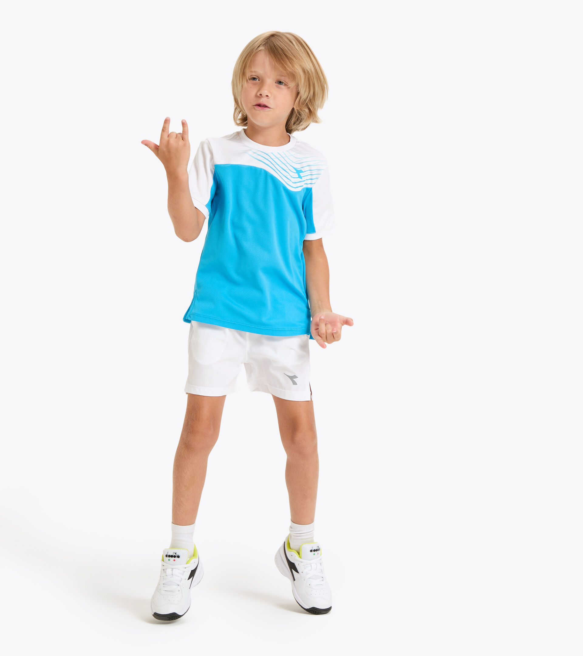 T-shirt da tennis - Bambino J. T-SHIRT COURT AZZURRO FLUO - Diadora