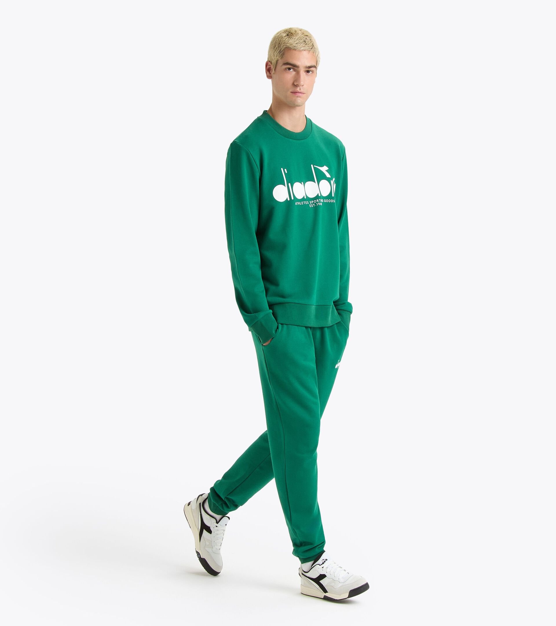 Sudadera de algod&oacute;n con cuello redondo - Para todos los g&eacute;neros SWEATSHIRT CREW LOGO VERDE VENTURINA - Diadora