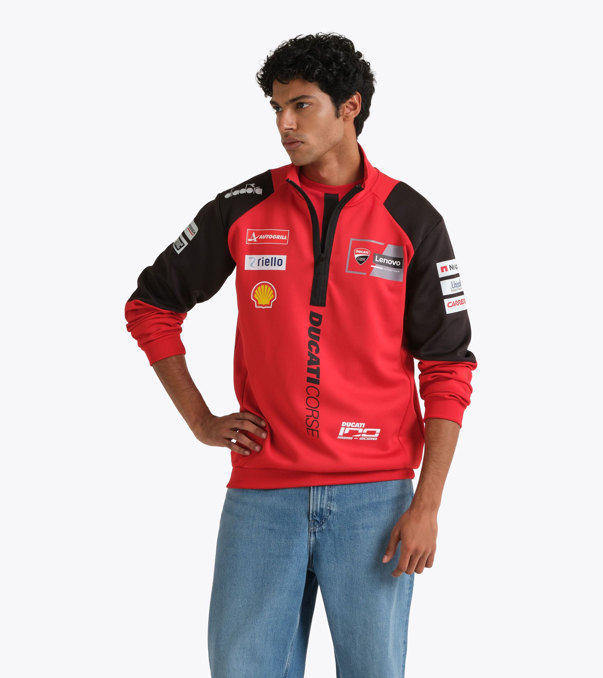 Sudadera deportiva con cremallera completa r&eacute;plica Ducati MotoGP 26 - Hombre HALF-ZIP DUCATI REPLICA MGP26 DUCATI MGP ROJO/NEGRO - Diadora