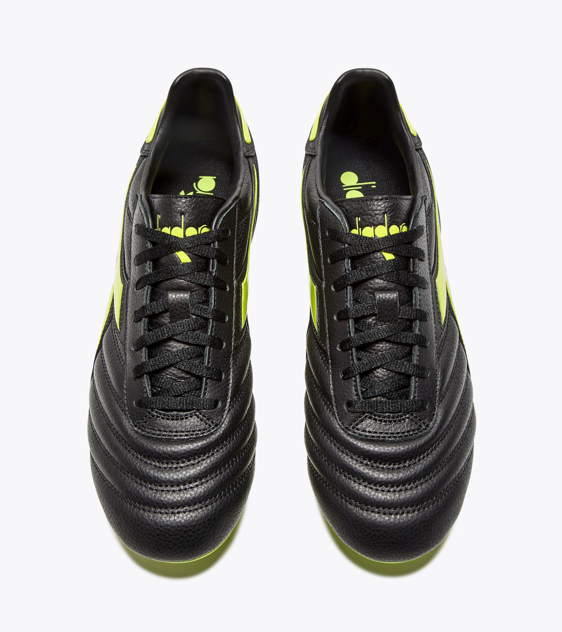 Leather calcio boots for firm grounds - All-gender BRASIL ICON LT+ LP12 BLACK/FLUO YELLOW DIADORA - Diadora