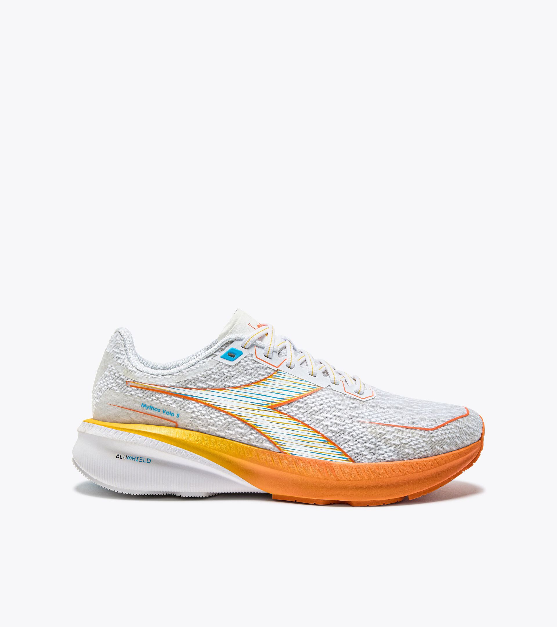 Running shoe - Stability and lightness - Men’s MYTHOS BLUSHIELD VOLO 5 WHITE/NECTARINE/LEMON CHROME - Diadora