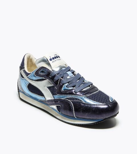 Sneakers Heritage en cuir lam&eacute; - Profil bas - Femme EQUIPE REVENGE METAL WN BLEU DIRECTOIRE - Diadora