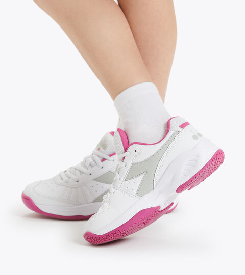 S. CHALLENGE 3 SL JR, WHITE/IBIS ROSE Clay and hard court tennis shoe - Kids S. CHALLENGE 3 SL JR WHITE/IBIS ROSE - Diadora