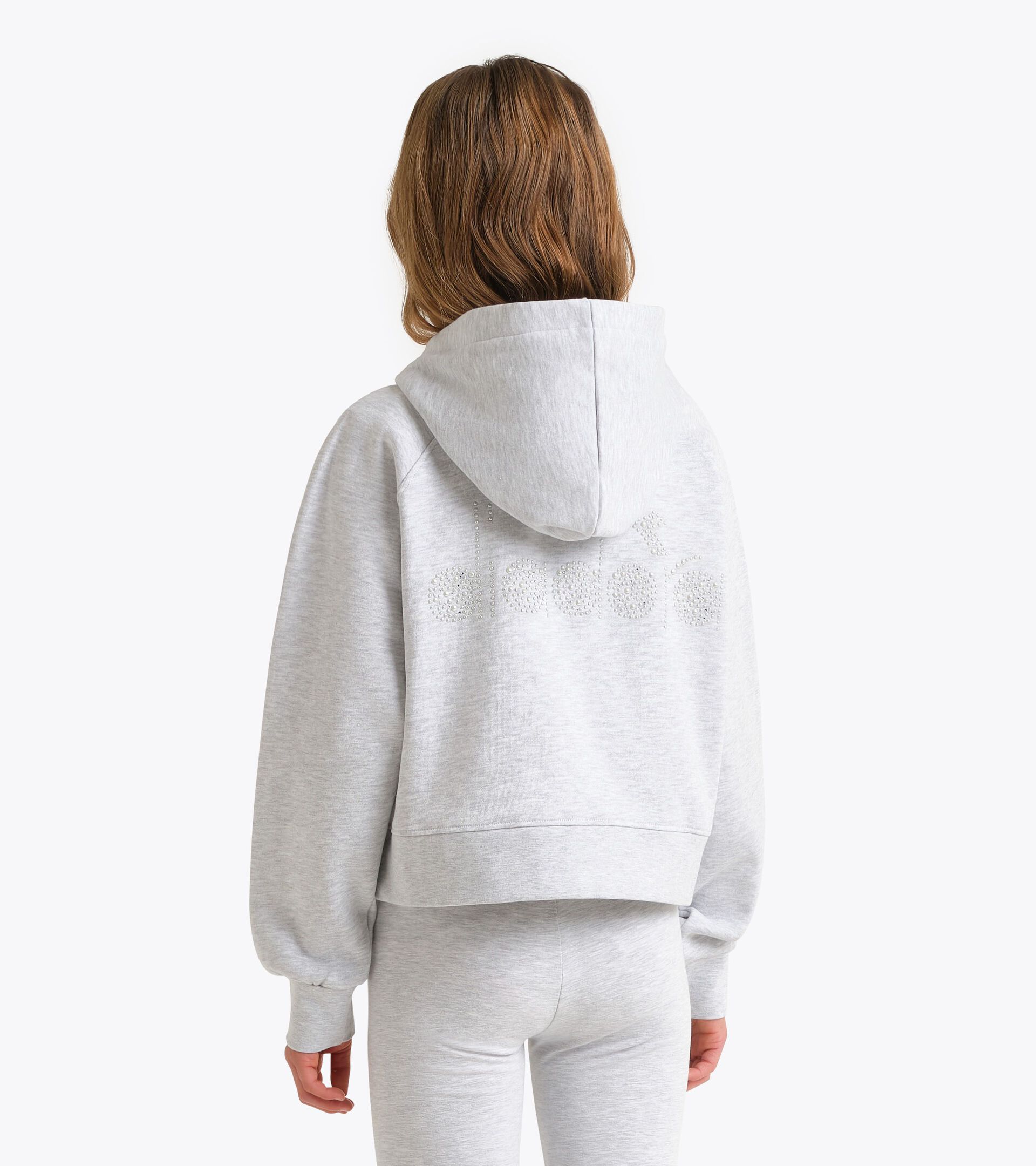 Felpa con cappuccio - Ragazze JG. HOODIE RHINESTONE GRIGIO MELANGE MEDIO CHIARO - Diadora