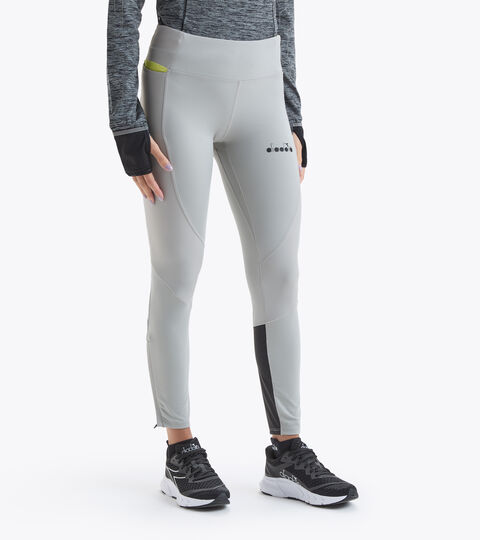 Running leggings - Women L. WINTER RUNNING TIGHTS BE ONE SILVER METALIZED - Diadora