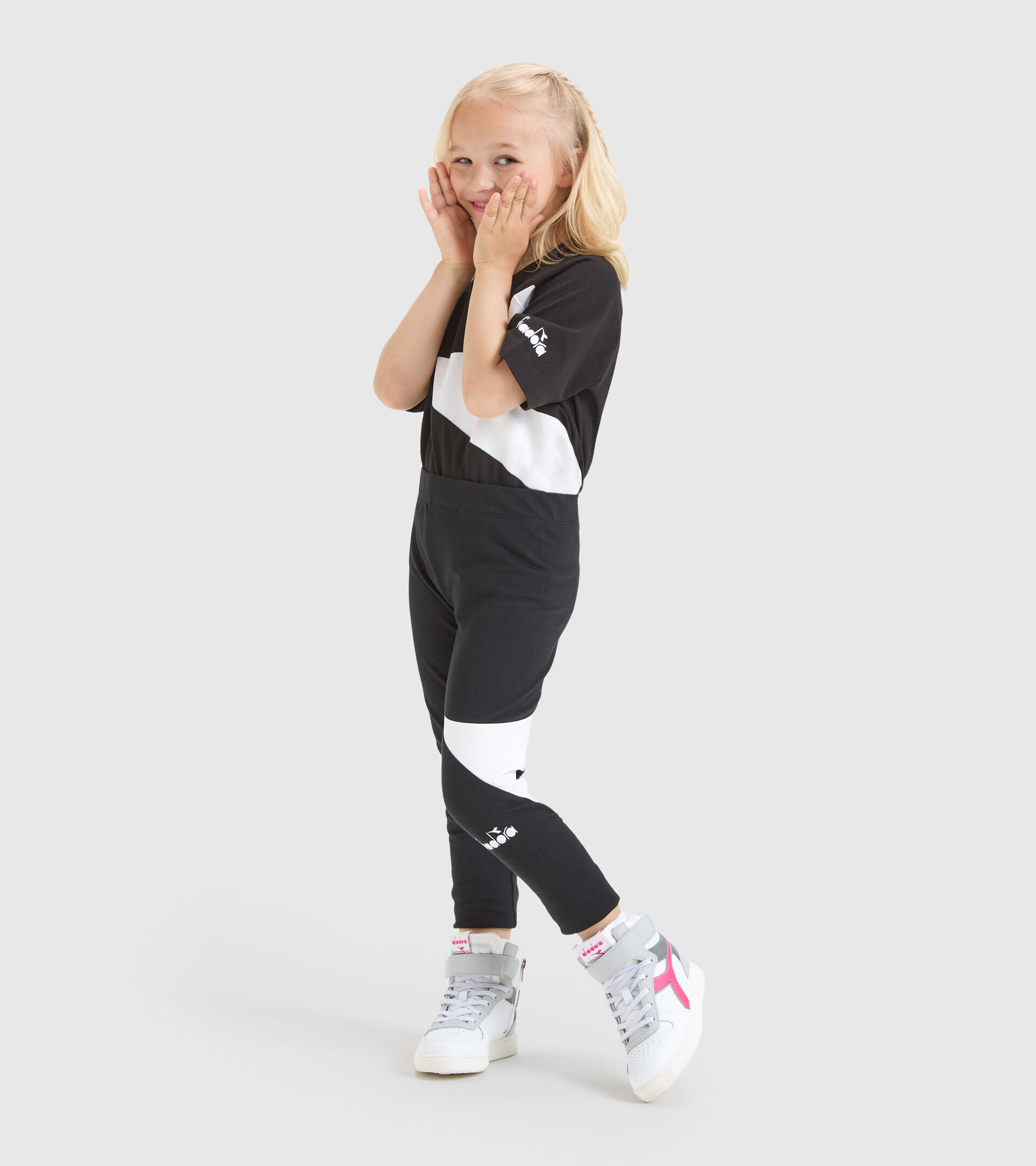 Stretch cotton terrycloth sports leggings - Girls JG.LEGGINGS POWER LOGO BLACK - Diadora