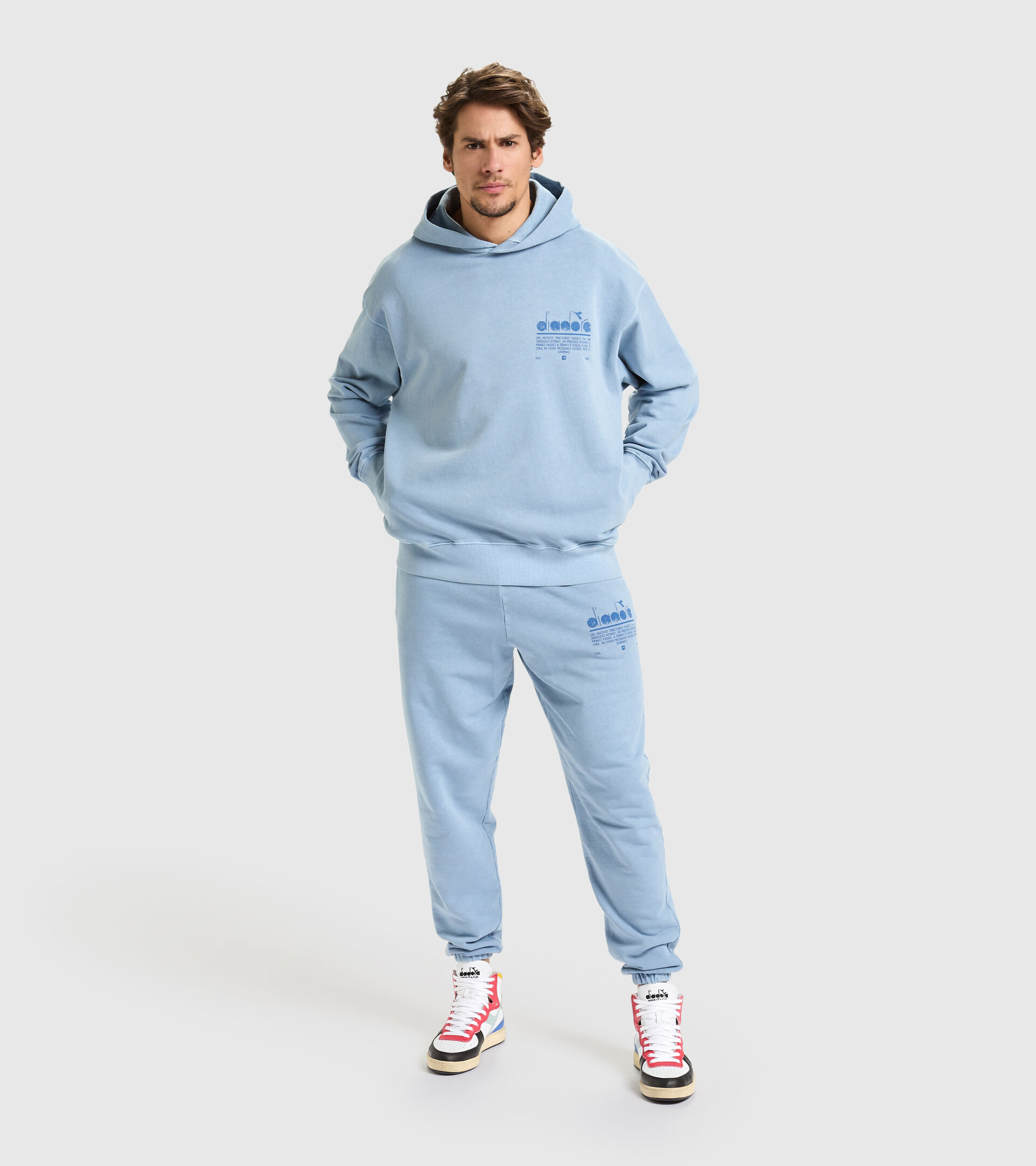 Unbrushed organic sweatshirt - Unisex HOODIE MANIFESTO PALETTE SKY-BLUE COUNTRY - Diadora