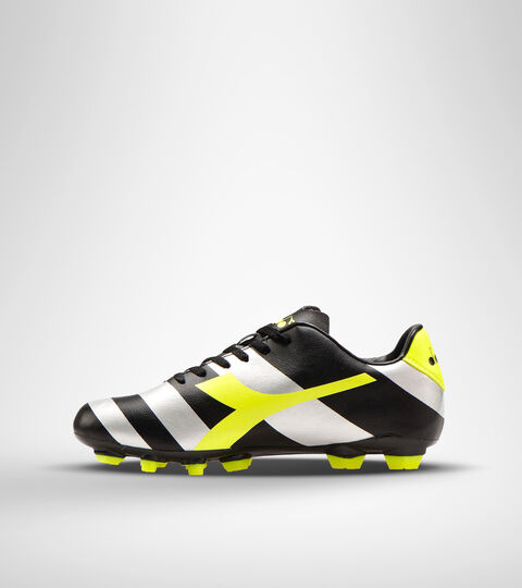 RAPTOR R LPU, NERO/ARGENTO/GIALLO FL DD Fußballschuh für kompakte Böden RAPTOR R LPU NERO/ARGENTO/GIALLO FL DD - Diadora
