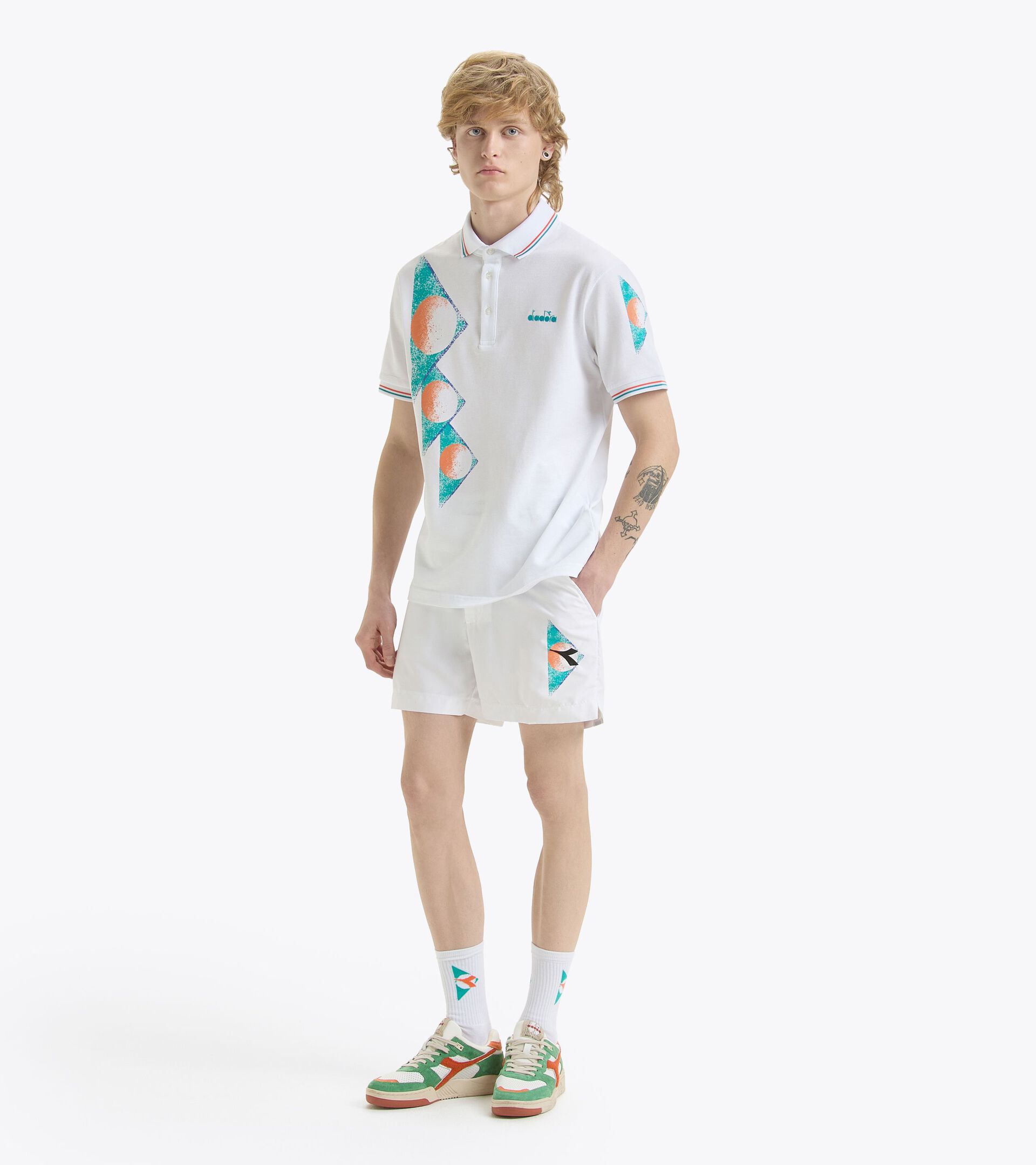 Sport-Poloshirt im Stil der 90er Jahre - made in Italy - Herren
 POLO SS TENNIS 90 STRAHLEND WEISSE - Diadora