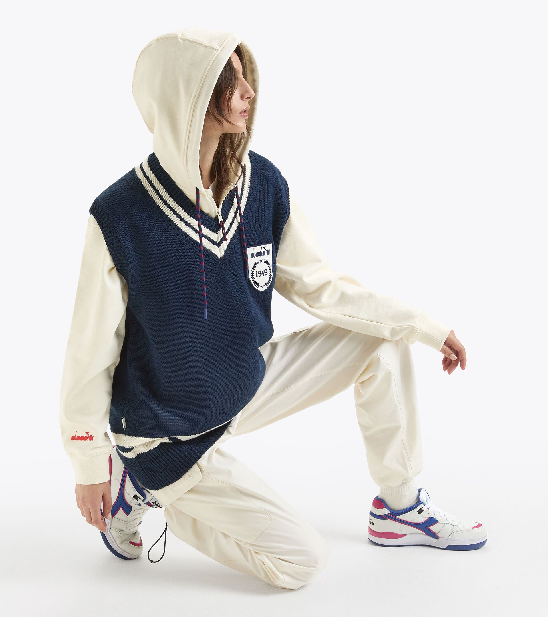 Sporty hoodie - Made in italy - Gender Neutral HOODIE FZ LEGACY BUTTER WHITE - Diadora