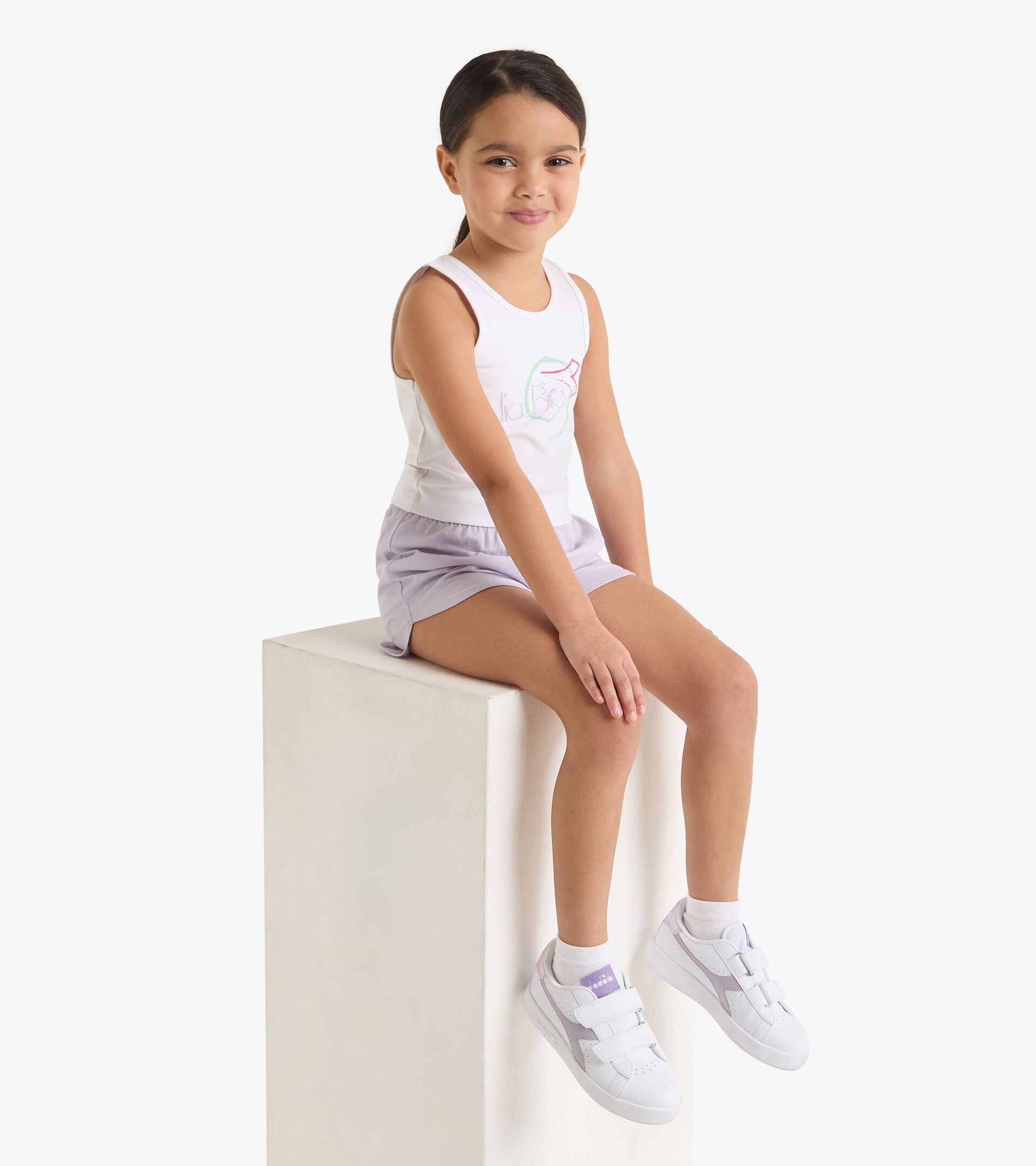 Sports set - Tank top and shorts - Girls JG. SET ESSENTIAL SPORTS SL OPTICAL WHITE - Diadora