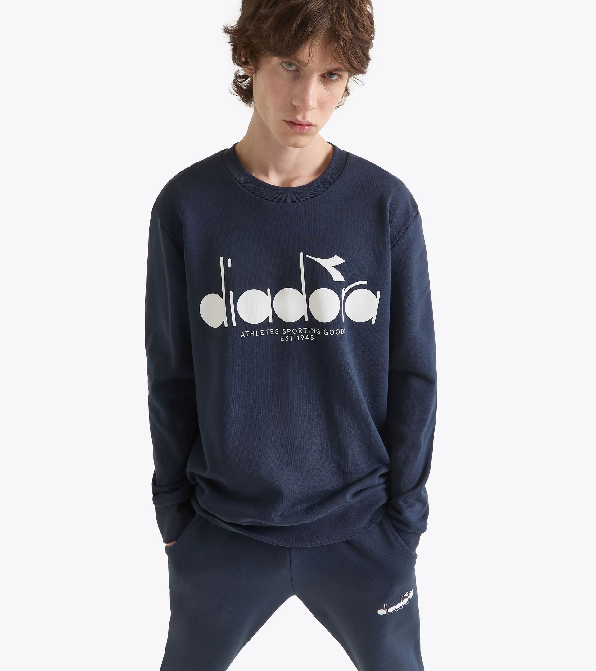 Sweat-shirt ras de cou en coton - Genre neutre SWEATSHIRT CREW LOGO BLEU NUITS - Diadora