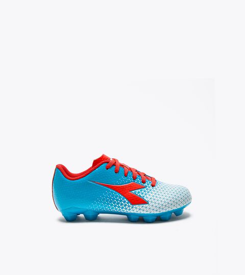 Futsal boots for synthetic grounds - Junior CATTURA GR LPU JR BLUE FLUO/FLUO RED X/WHT - Diadora