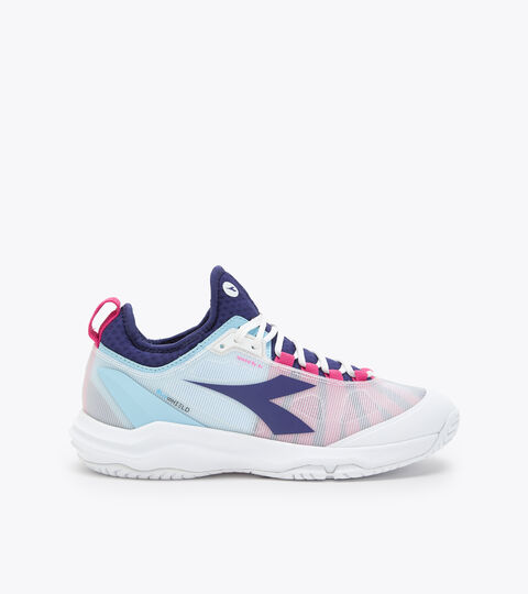 Tennis shoes for hard surfaces or clay - Women SPEED BLUSHIELD FLY 4 + W AG BLC/BLEUS/ROSE ACHILLEE - Diadora