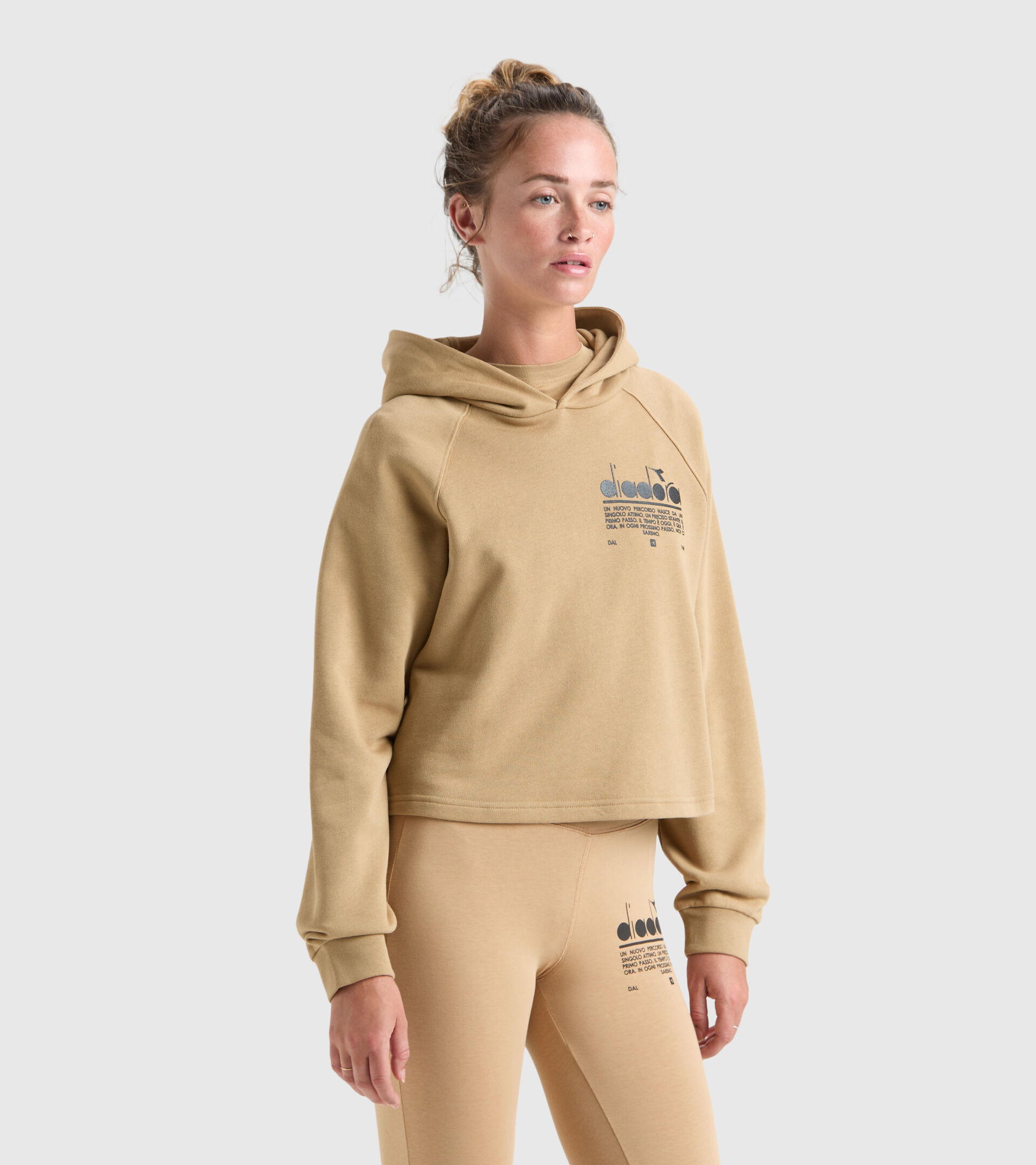 Cotton hooded sweatshirt - Women’s L. HOODIE CROP MANIFESTO BEIGE TAN - Diadora