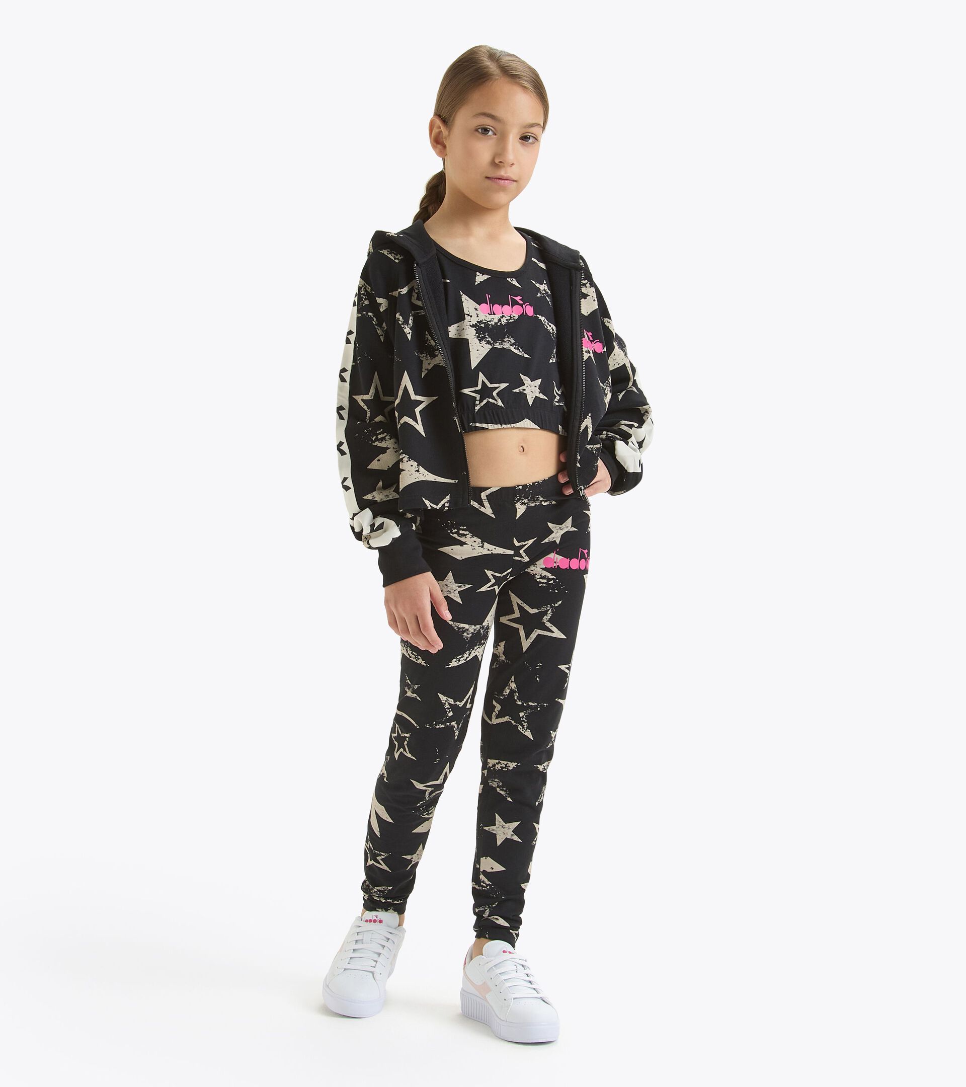 Hoodie - Mädchen JG. HOODIE FZ STARS SCHWARZ - Diadora